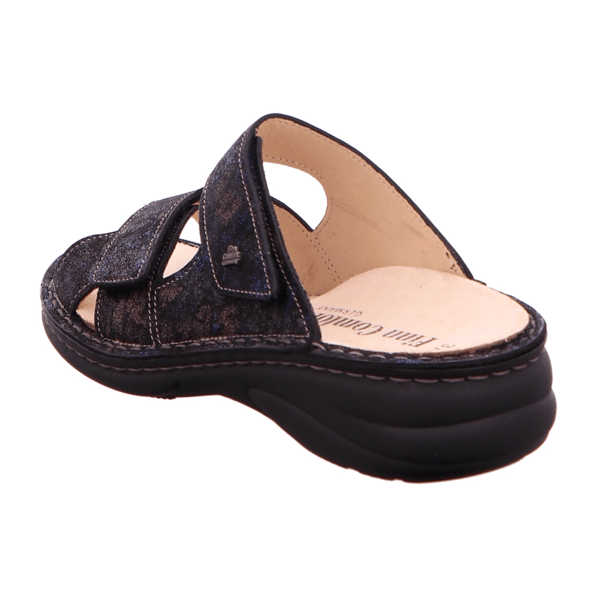 Finn Comfort Melrose Multi-Color Slide Sandals for Women - Blue Leather, Adjustable Straps, Comfortable Summer Footwear