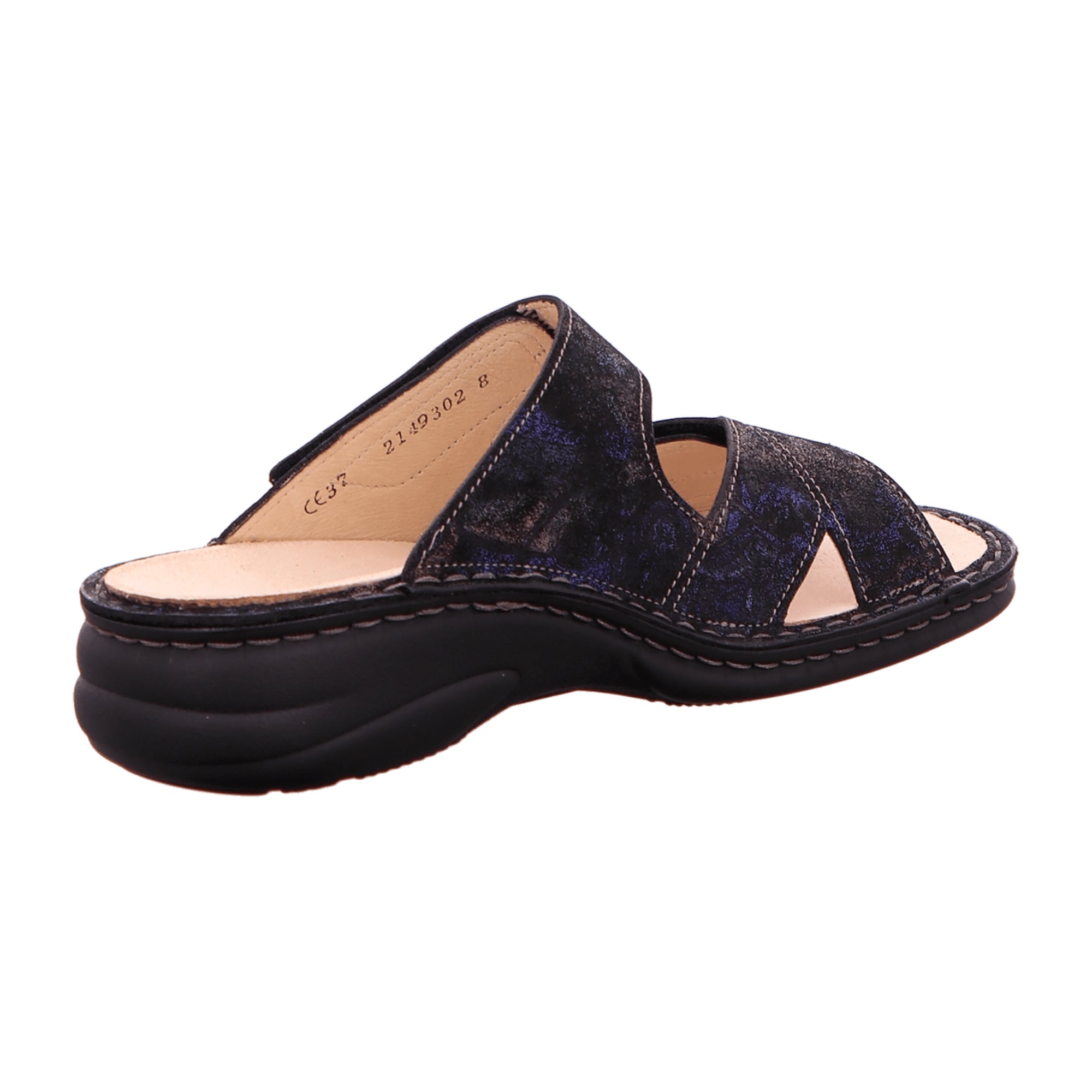 Finn Comfort Melrose Multi-Color Slide Sandals for Women - Blue Leather, Adjustable Straps, Comfortable Summer Footwear
