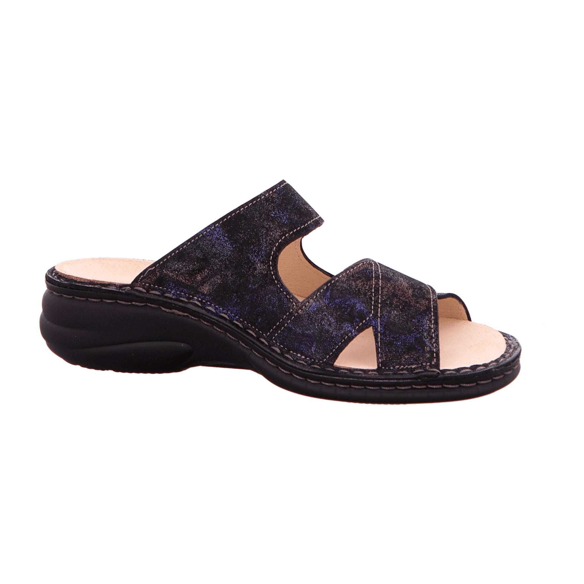 Finn Comfort Melrose Multi-Color Slide Sandals for Women - Blue Leather, Adjustable Straps, Comfortable Summer Footwear