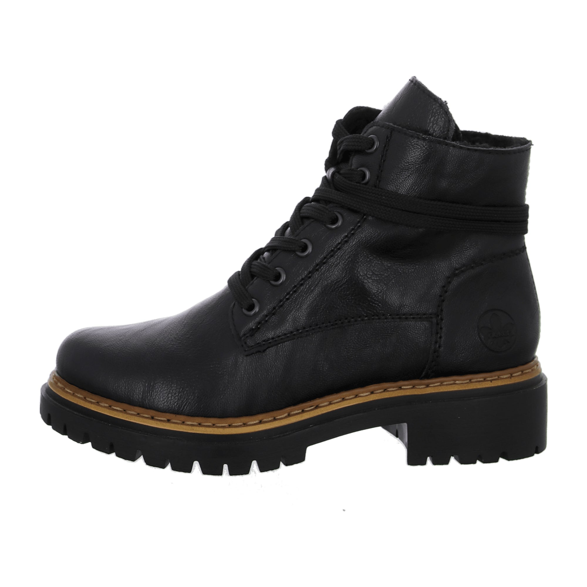 Rieker Black Biker Boots for Women with Zipper and Laces Warm Lined