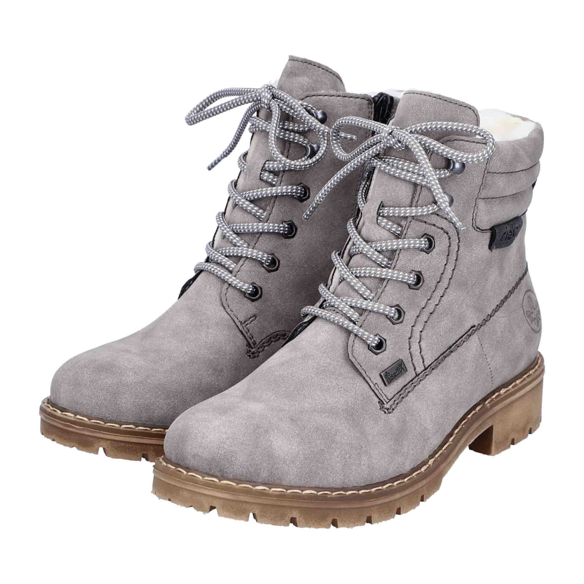 Rieker Women's Warm Lined Lace-Up Ankle Boots Gray Winter Comfort Footwear