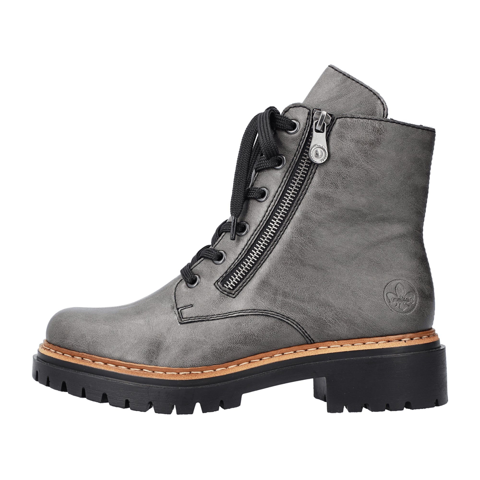 Rieker Women's Grey Biker Boots with Zipper and Laces, Comfortable and Stylish