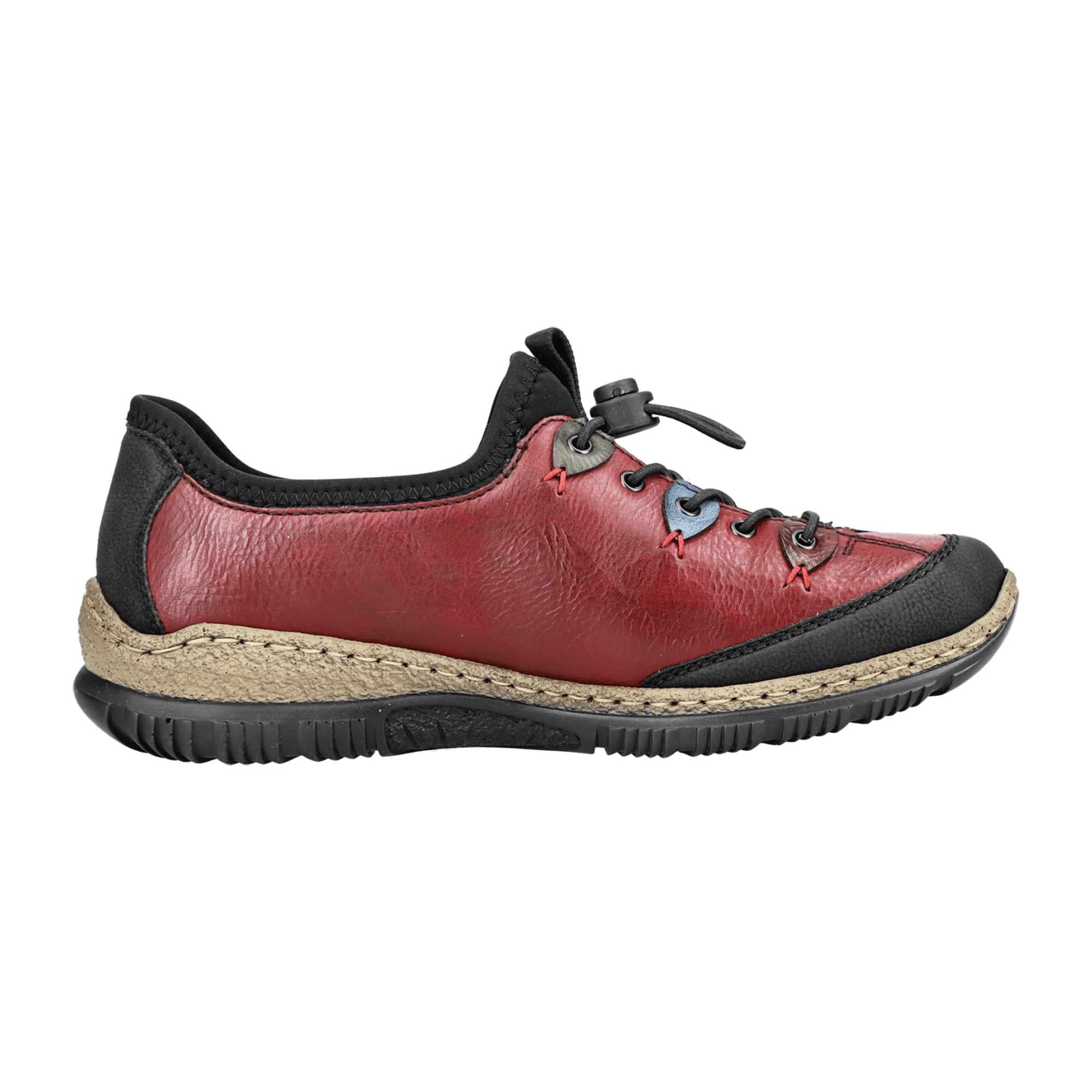 Rieker Women's Red Casual Slip-On Shoes with Buckle and Wedge Heel