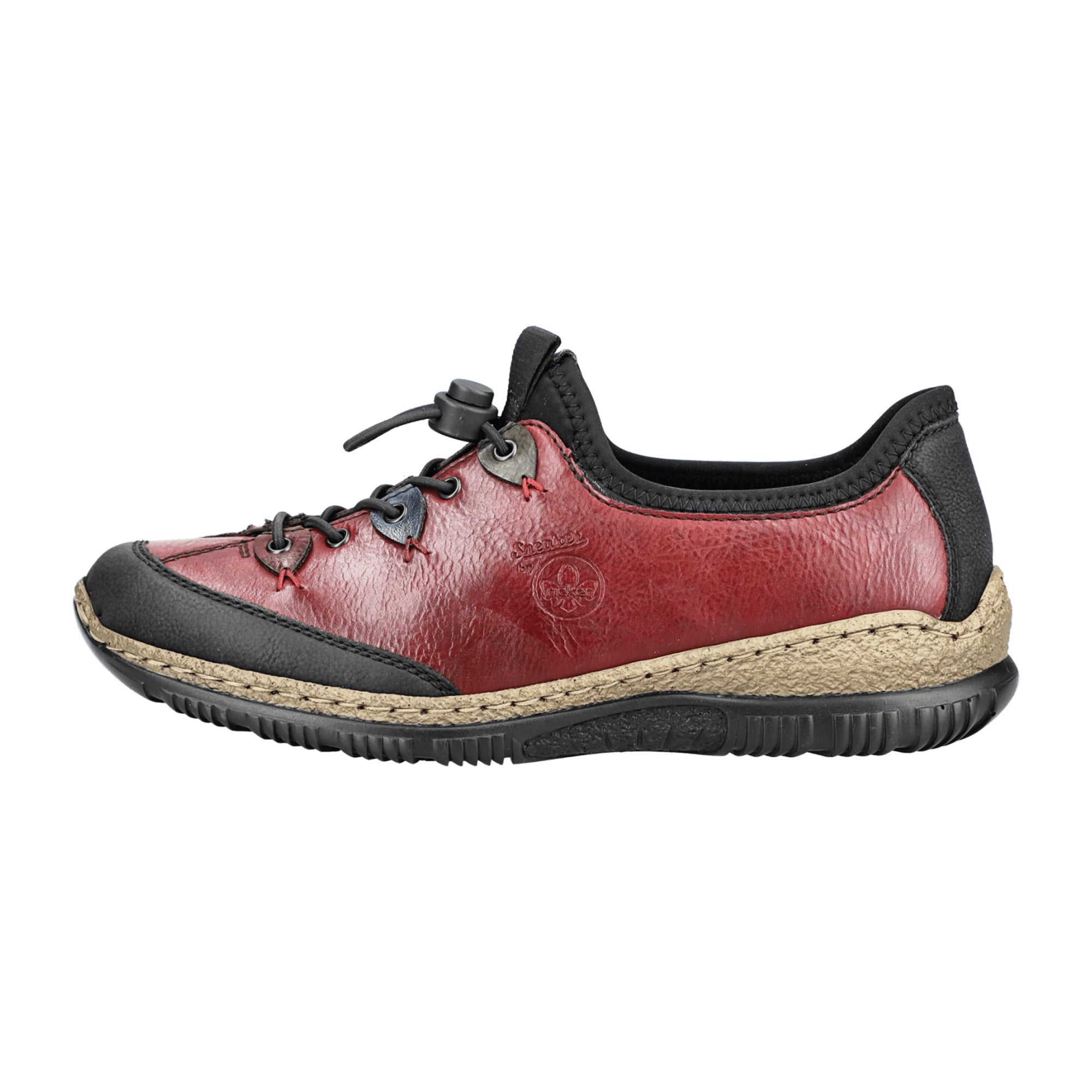 Rieker Women's Red Casual Slip-On Shoes with Buckle and Wedge Heel