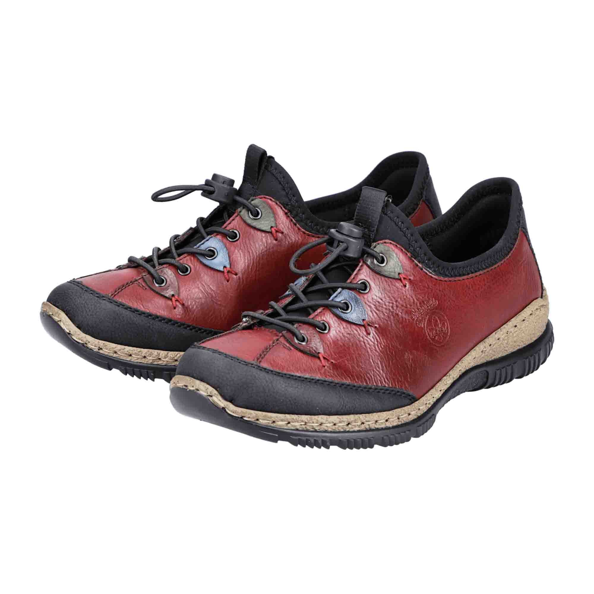 Rieker Women's Red Casual Slip-On Shoes with Buckle and Wedge Heel