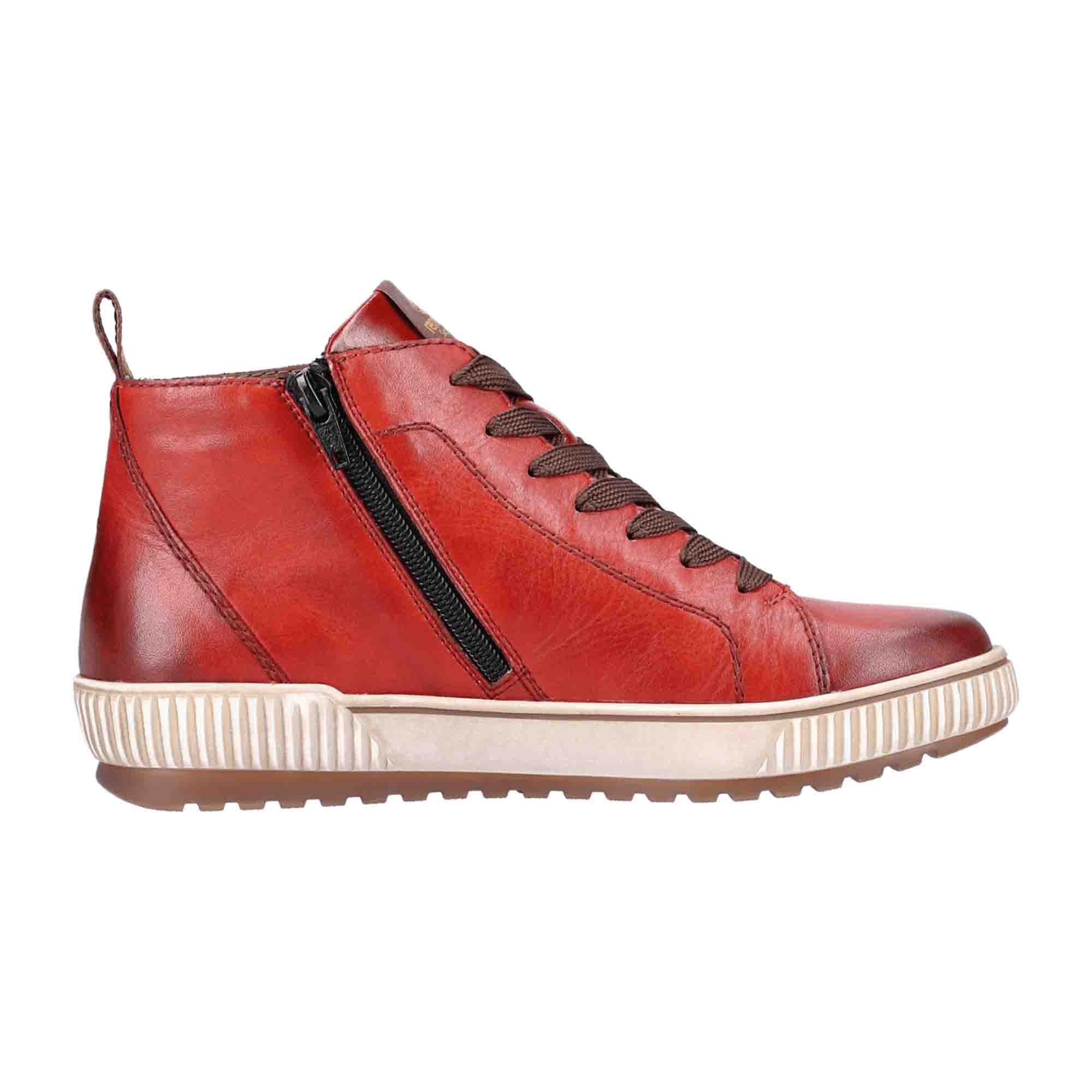 Remonte Red Leather Women's Lace-Up Ankle Boots with Warm Lining