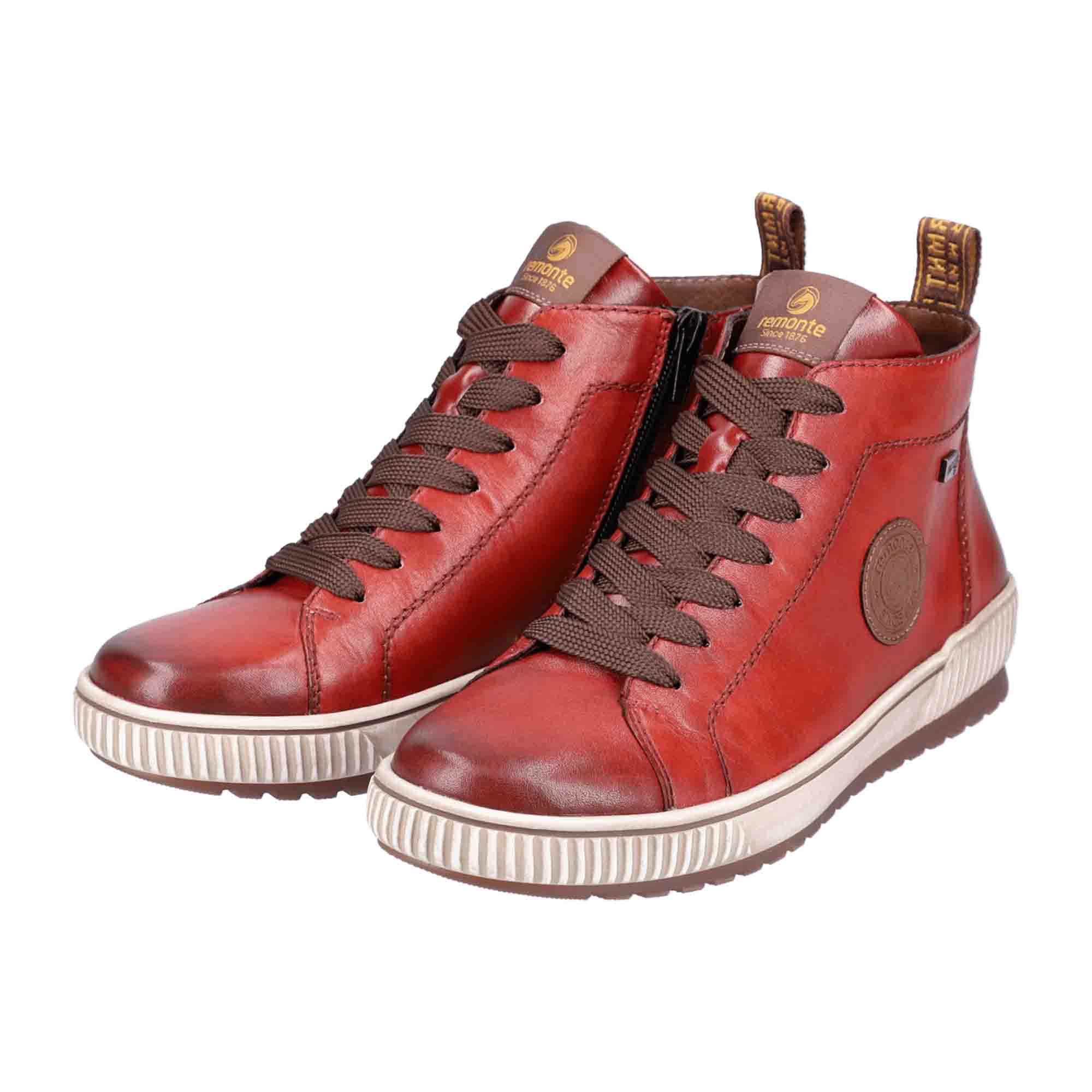 Remonte Red Leather Women's Lace-Up Ankle Boots with Warm Lining