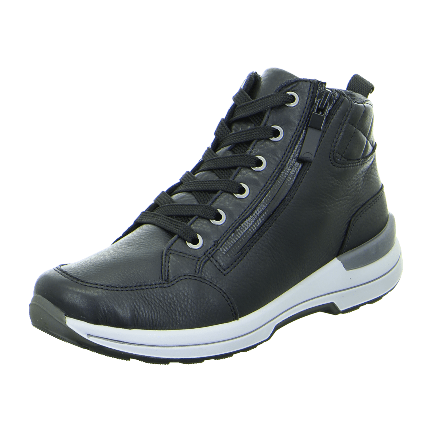 ARA NARA Women's Ankle Boot in Black Smooth Leather with Zip Modern Style Rubber Sole