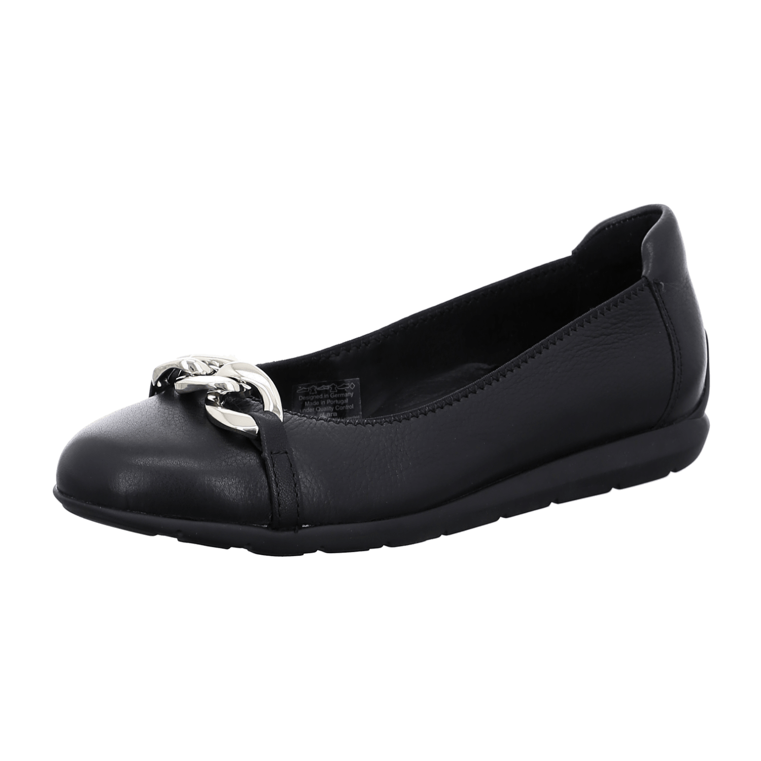ARA SARDINIA SA Women's Leather Slip-On Loafers in Black with Round Toe and Rubber Sole