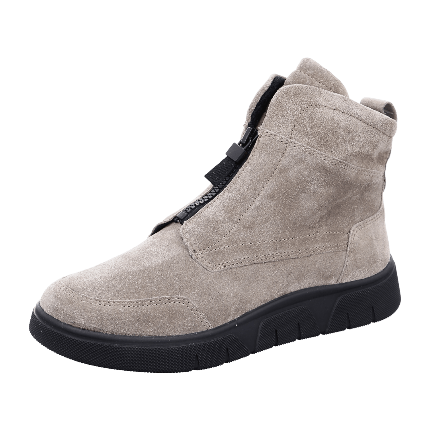 ARA moon Women's Velour Leather Boots in Beige Classic Boots with Zipper