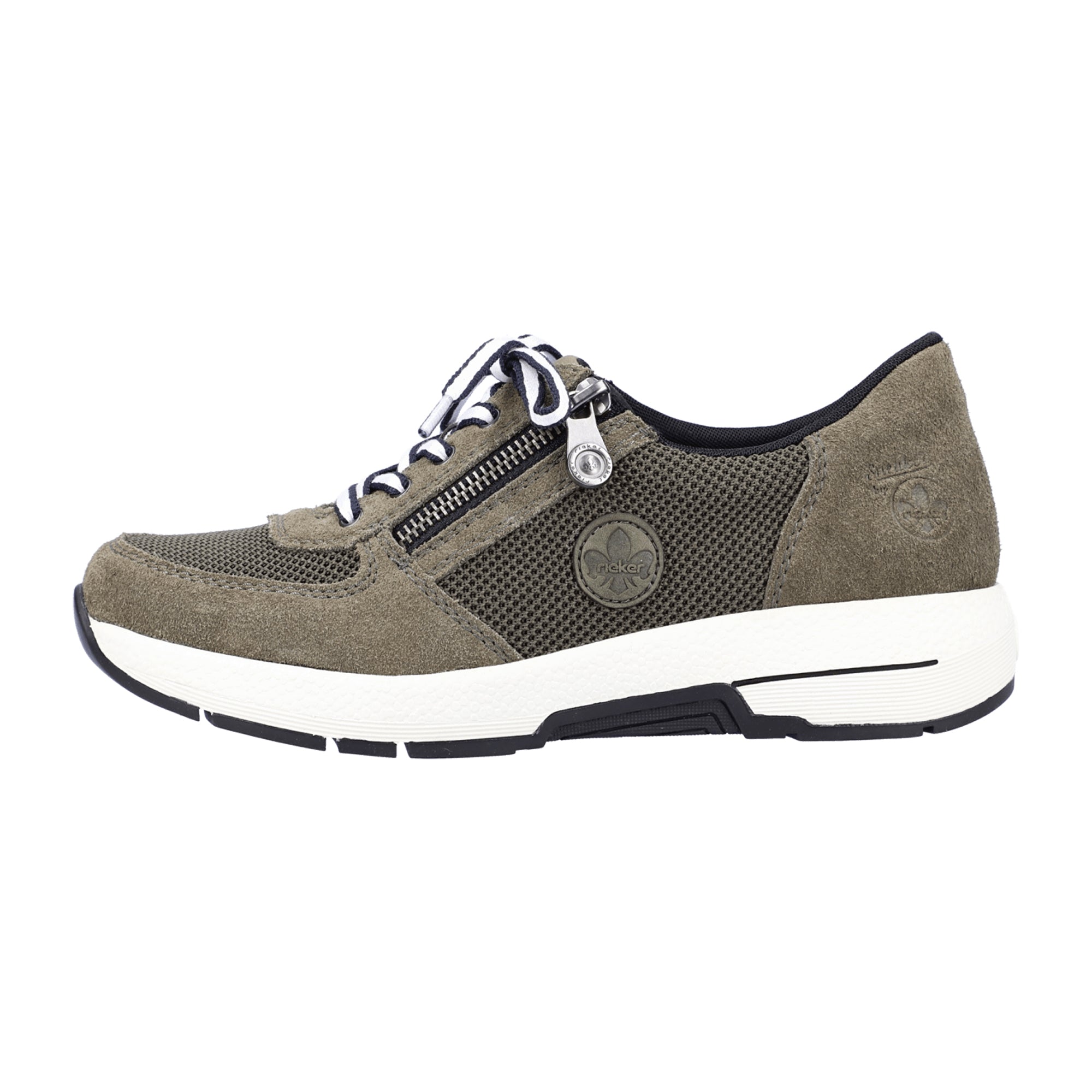 Rieker Women's Green Comfort Sneakers with Zip and Lace Closure, Wide Fit