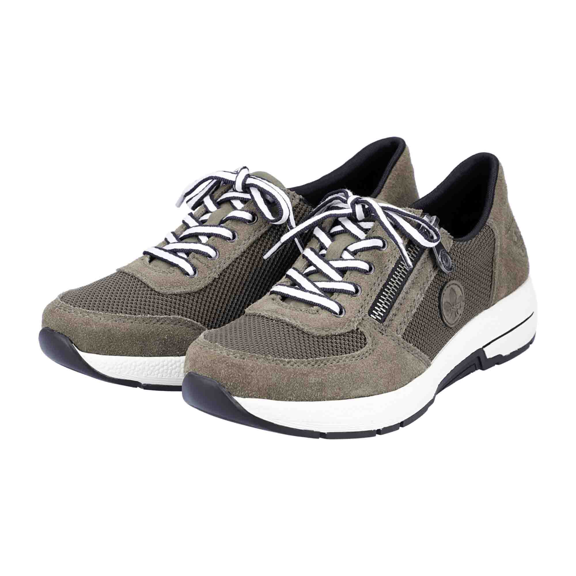 Rieker Women's Green Comfort Sneakers with Zip and Lace Closure, Wide Fit
