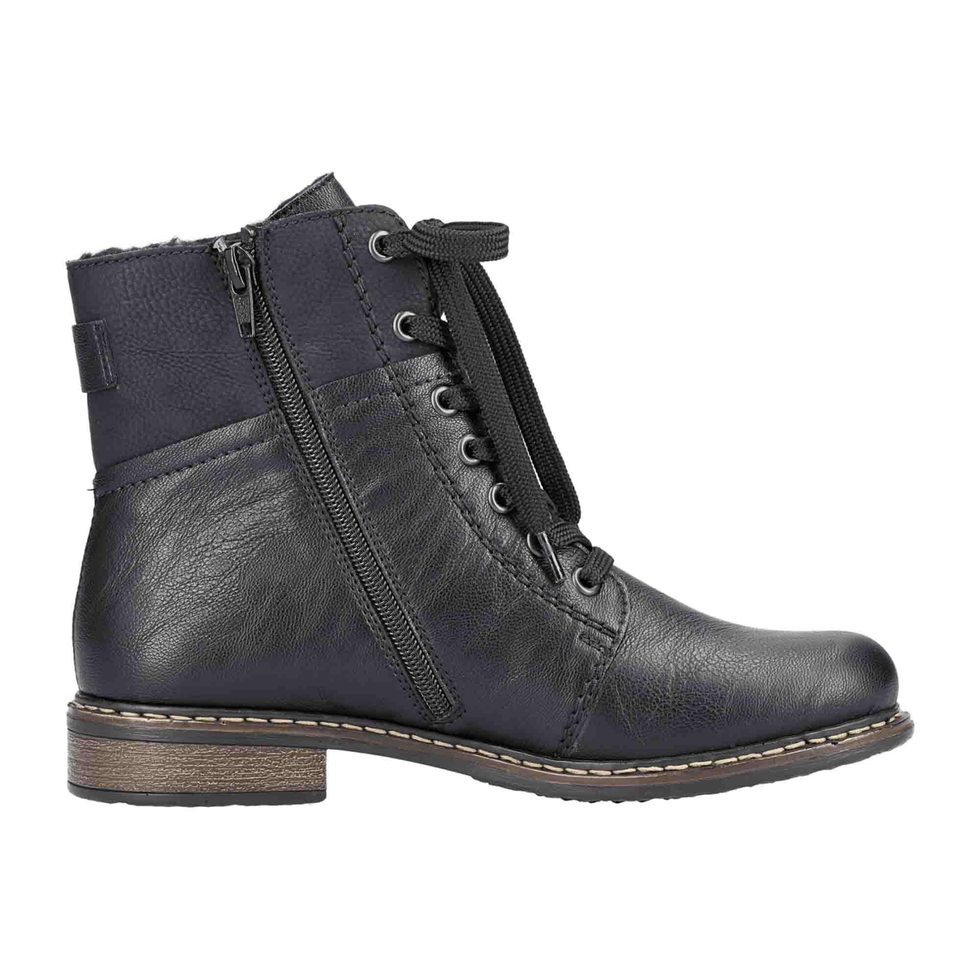Rieker Black Women's Lace-Up Boots with Zipper, Lightweight and Shock-Absorbing