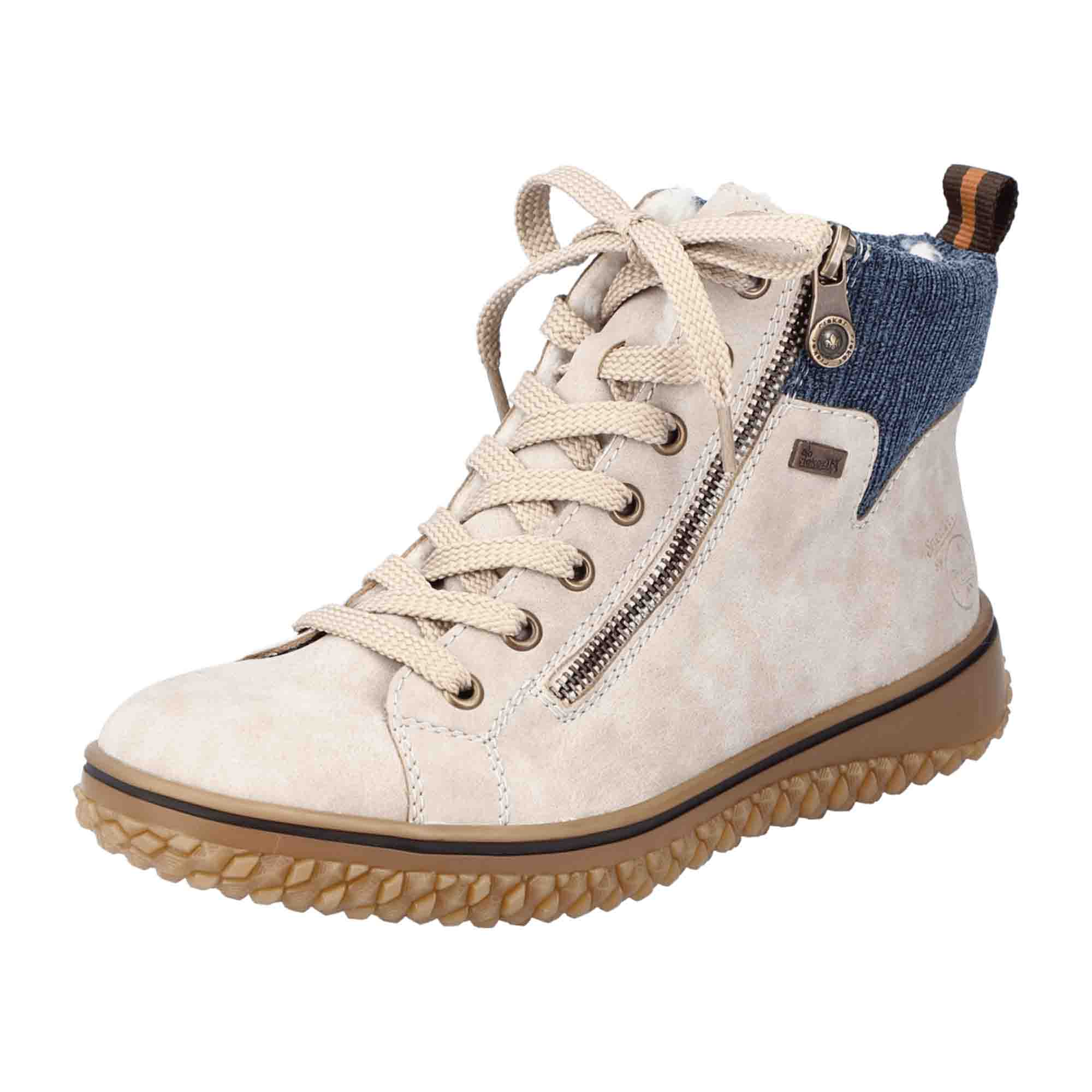 Rieker Rolling Soft Beige Ankle Boots for Women with Warm Lining and Zip