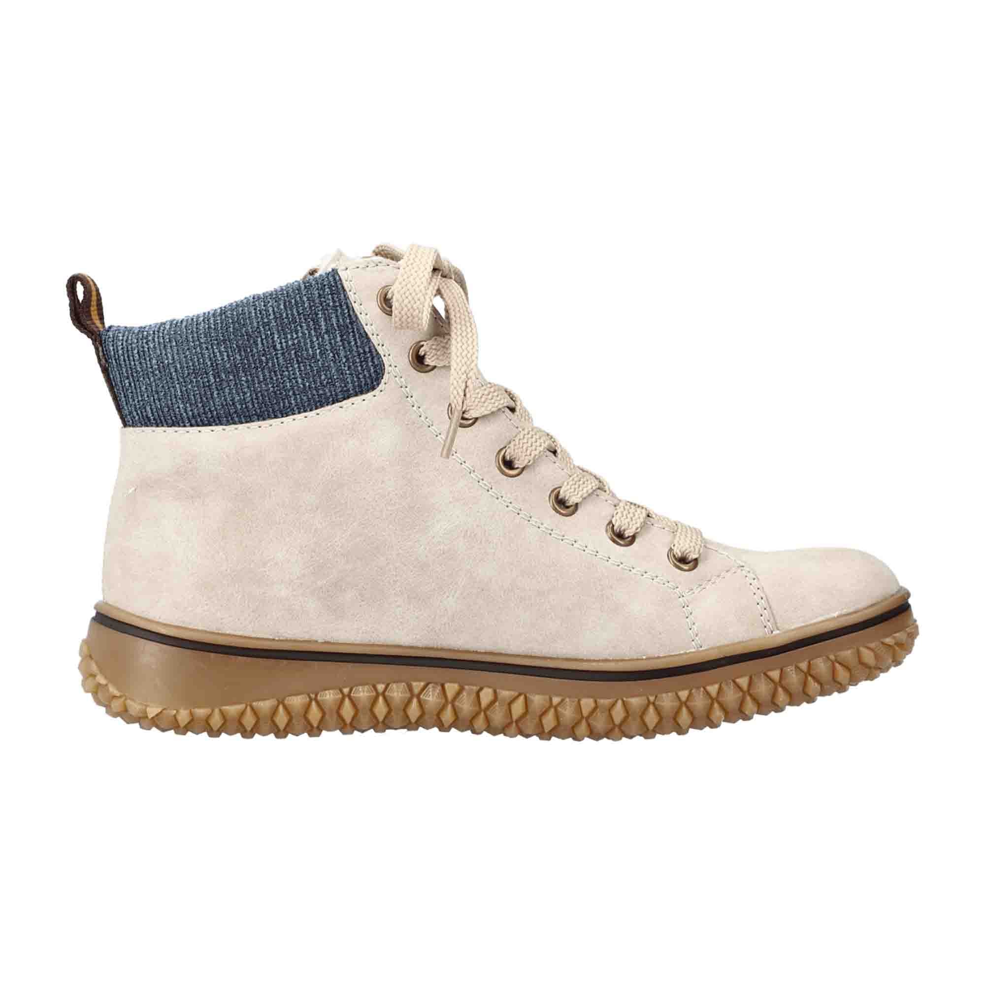 Rieker Rolling Soft Beige Ankle Boots for Women with Warm Lining and Zip