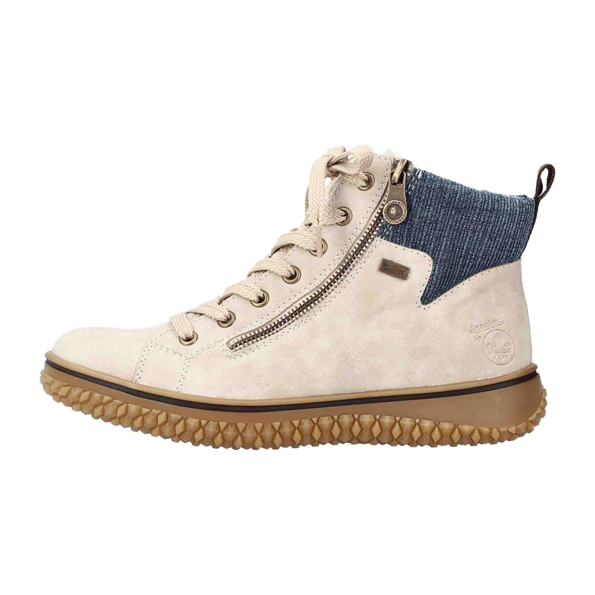 Rieker Rolling Soft Beige Ankle Boots for Women with Warm Lining and Zip