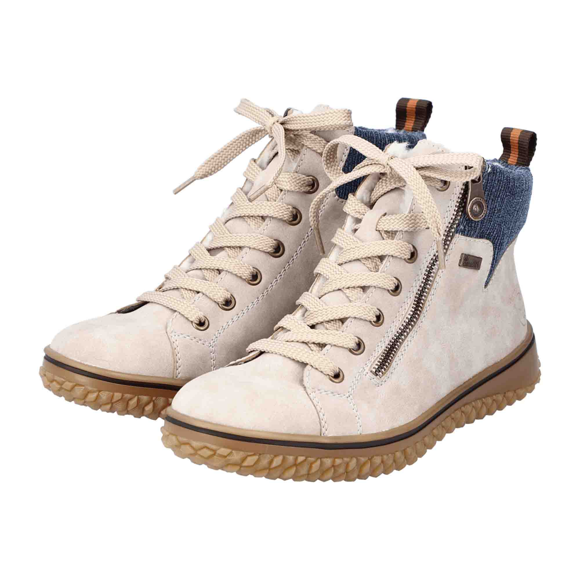 Rieker Rolling Soft Beige Ankle Boots for Women with Warm Lining and Zip
