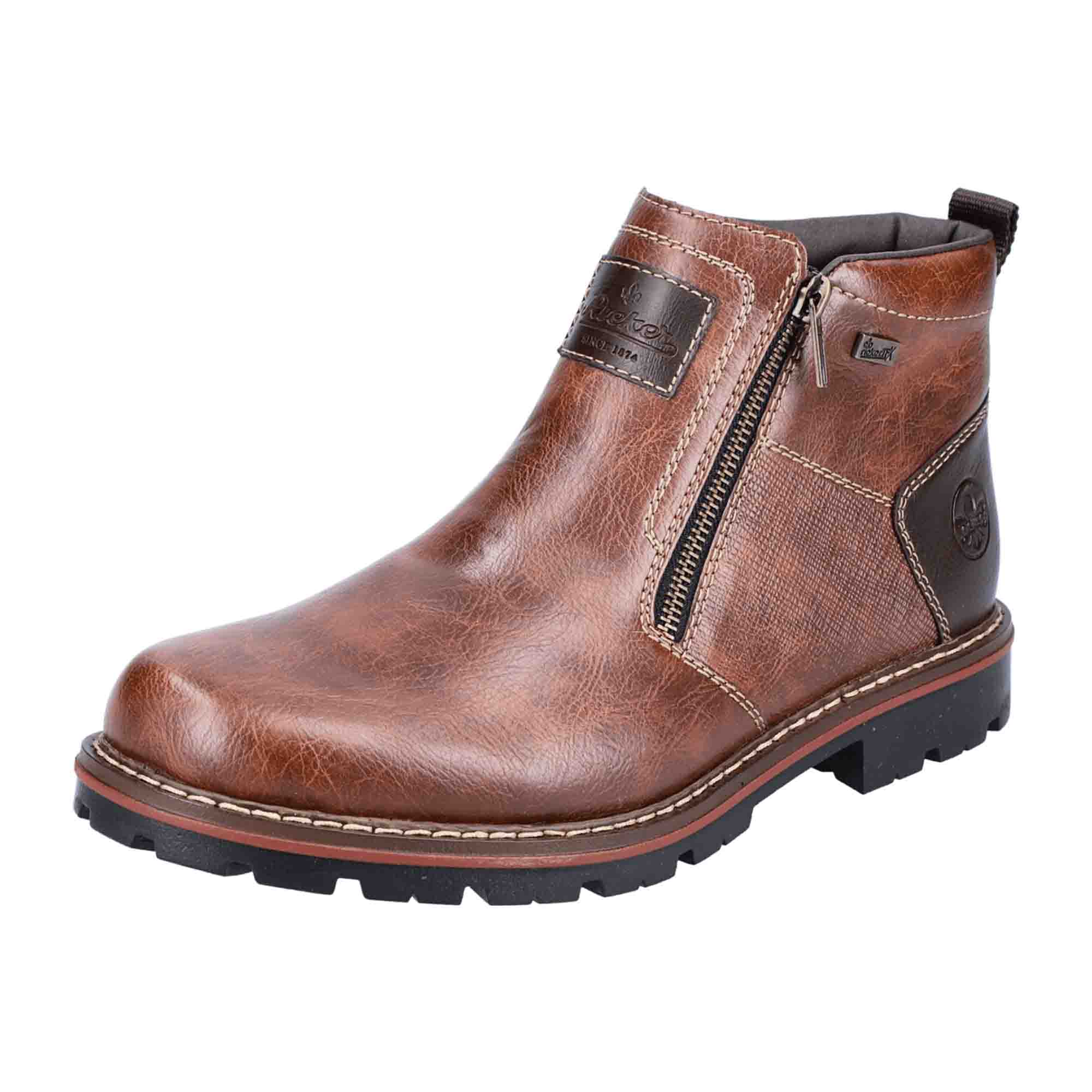 Rieker Men's Brown Ankle Boots with Side Zipper and Warm Lining