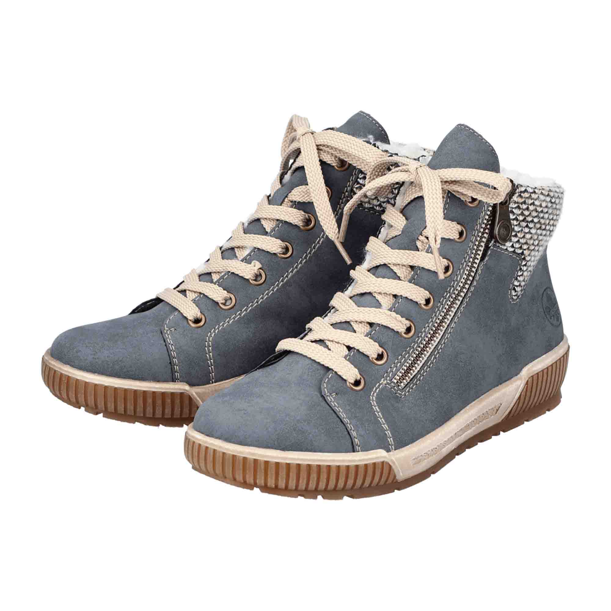 Rieker Women's Blue Boots N0709-14 with Removable Insole and Comfortable Fit