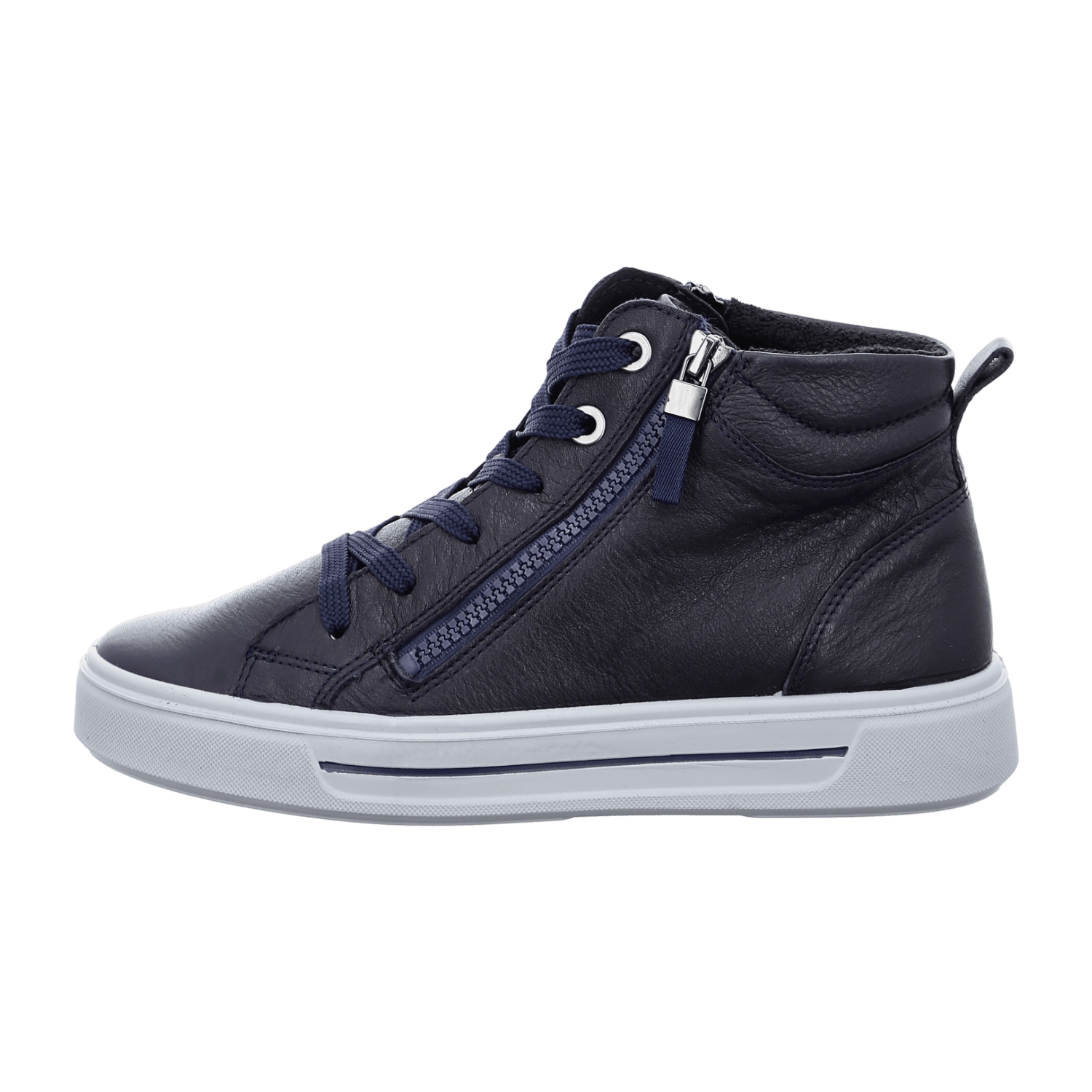 ARA High-Top Sneakers for Women in Blue Smooth Leather with Lace-Up Closure and Textile Lining - Ankle Bootie with TPU Sole