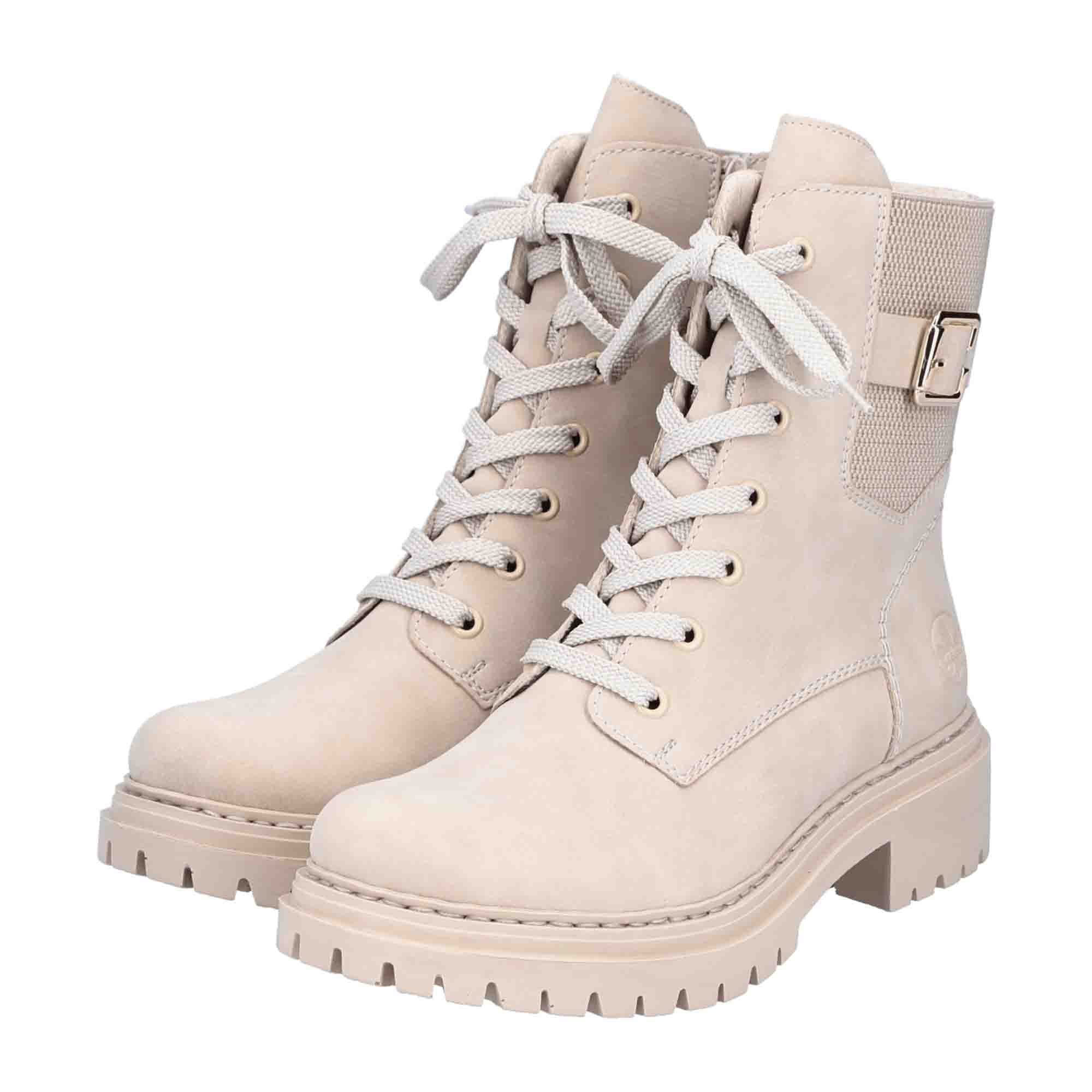 Rieker Beige Women's Boots with Zipper and Laces Warm Lined Comfortable Sole