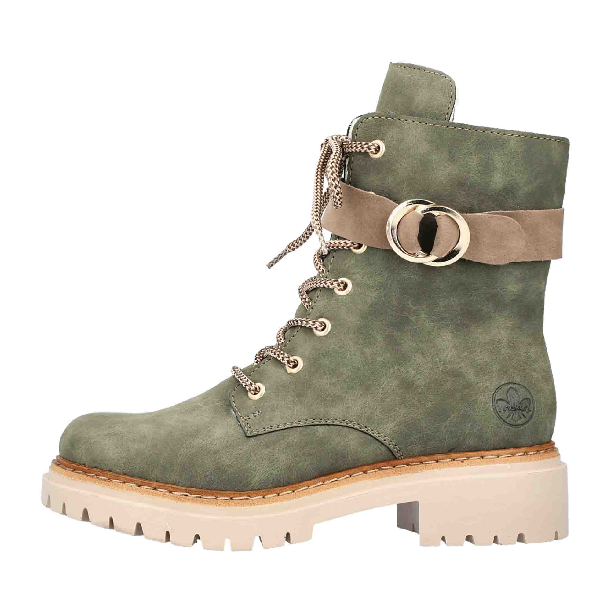 Rieker Women's Green Lace-Up Ankle Boots with Warm Lining and Zip Closure - Bartel-Shop