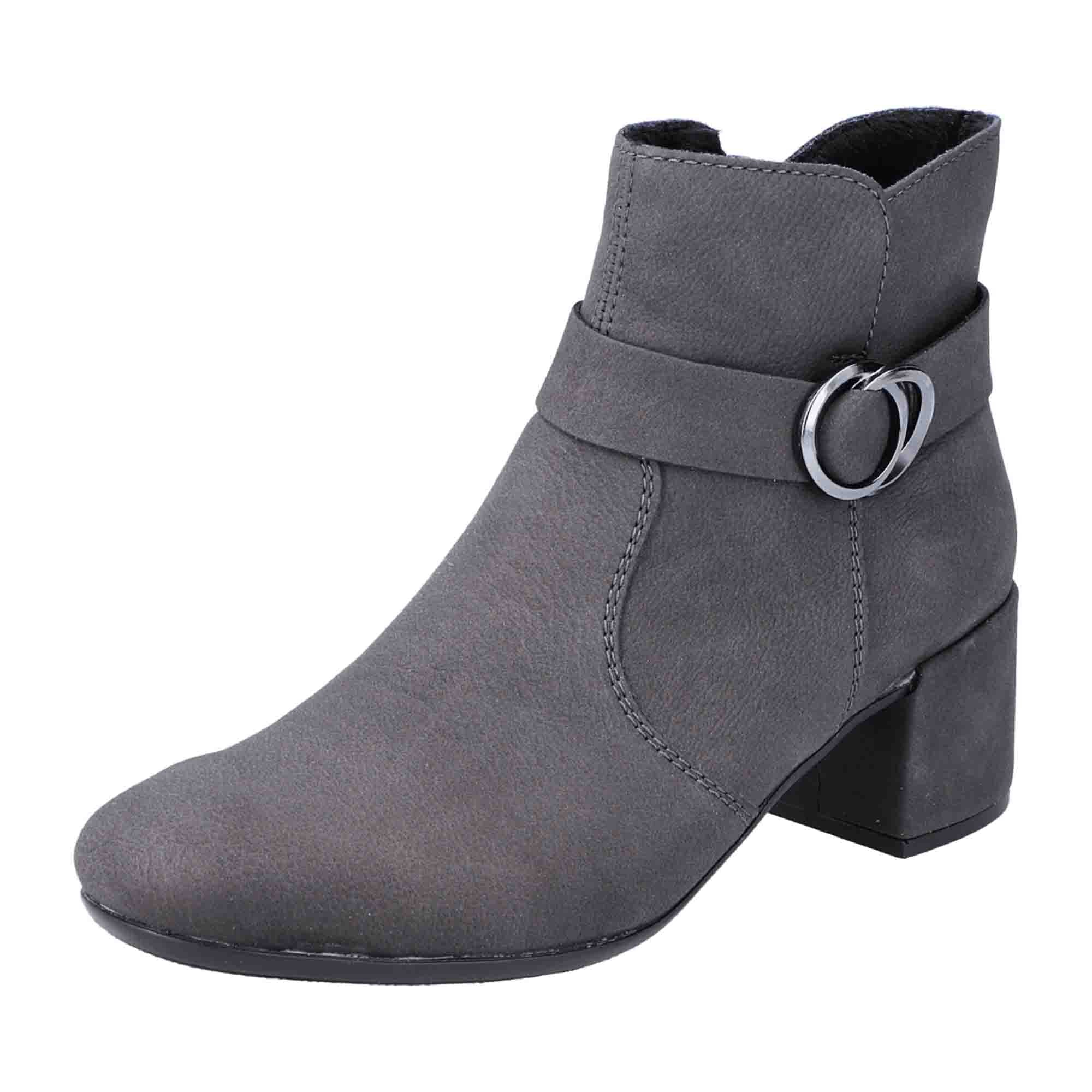 Rieker 70289-45 Grey Ankle Boots for Women with Side Zipper and Buckle