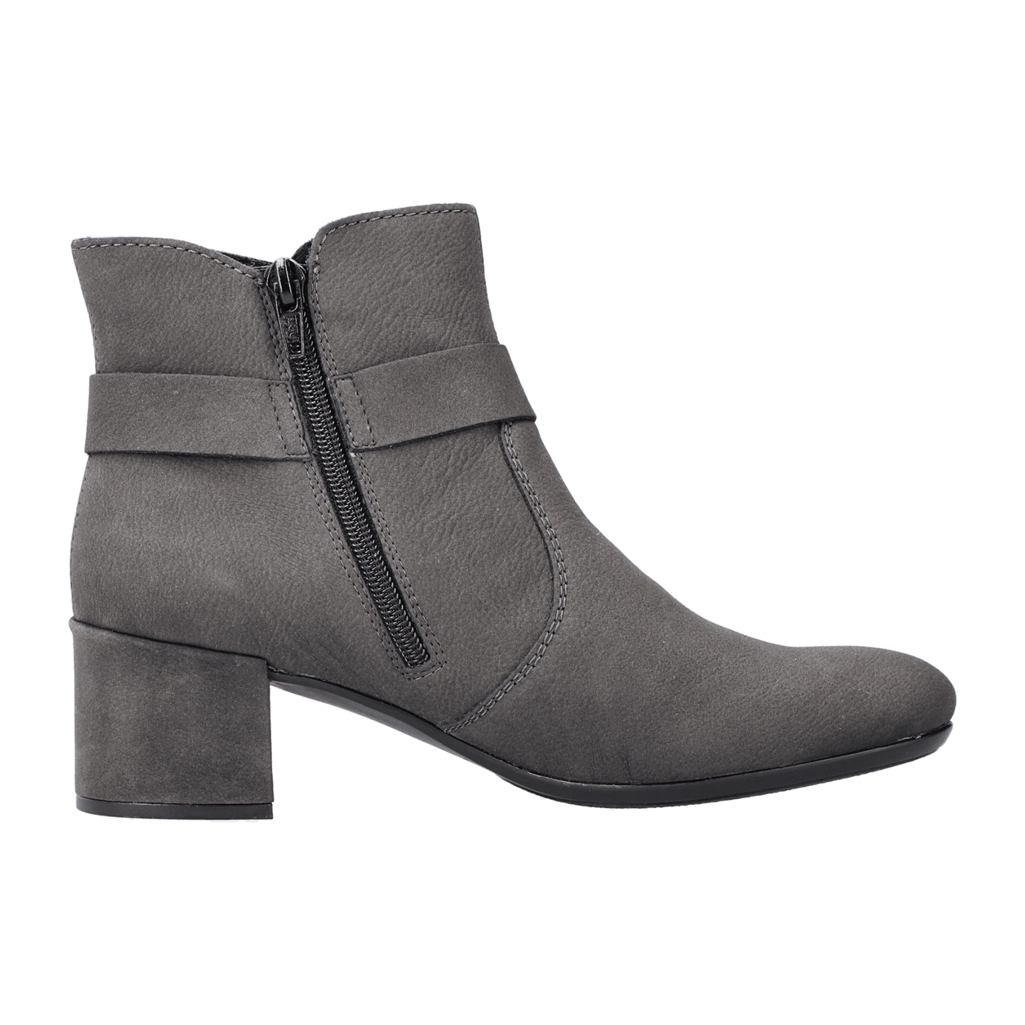 Rieker 70289-45 Grey Ankle Boots for Women with Side Zipper and Buckle