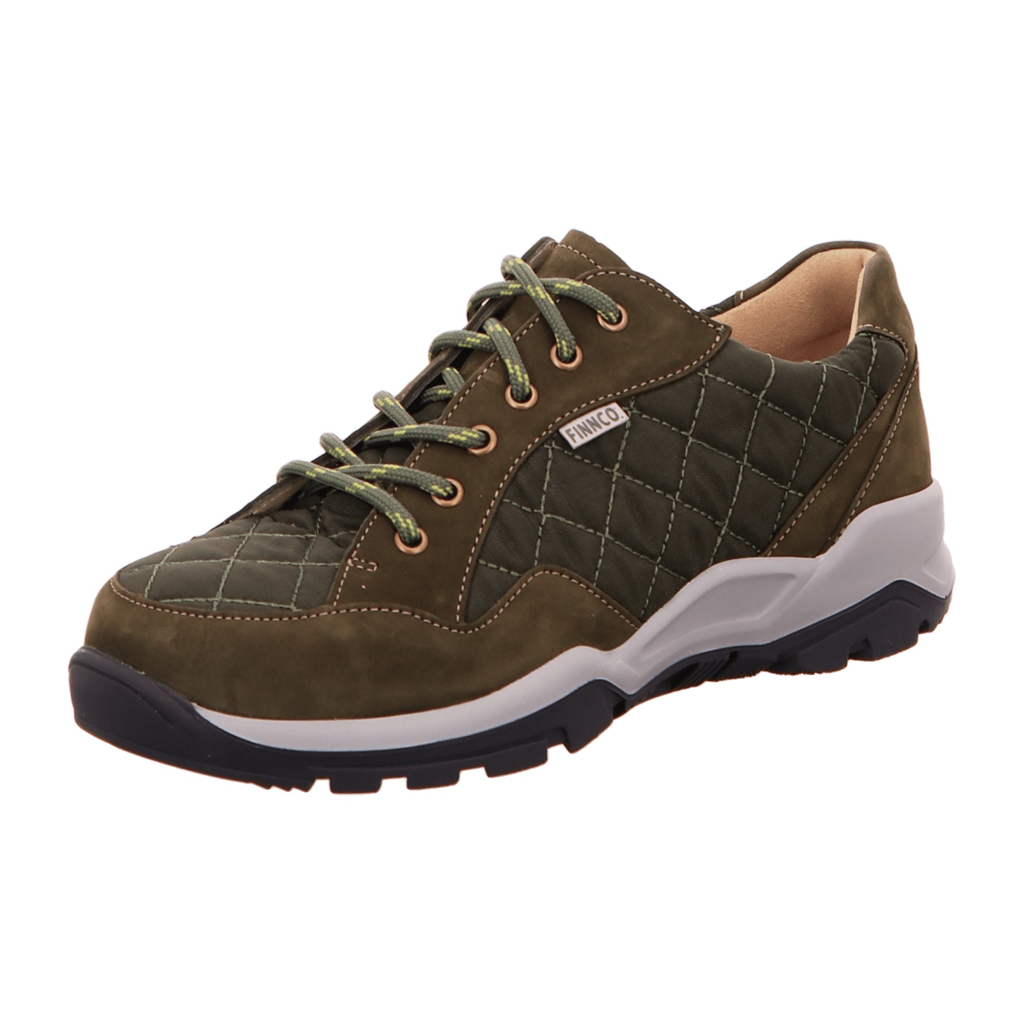 Finn Comfort Tessin Women's Olive Nubuck Quilted Sneaker - Comfortable Orthopedic Lace-Up Shoes