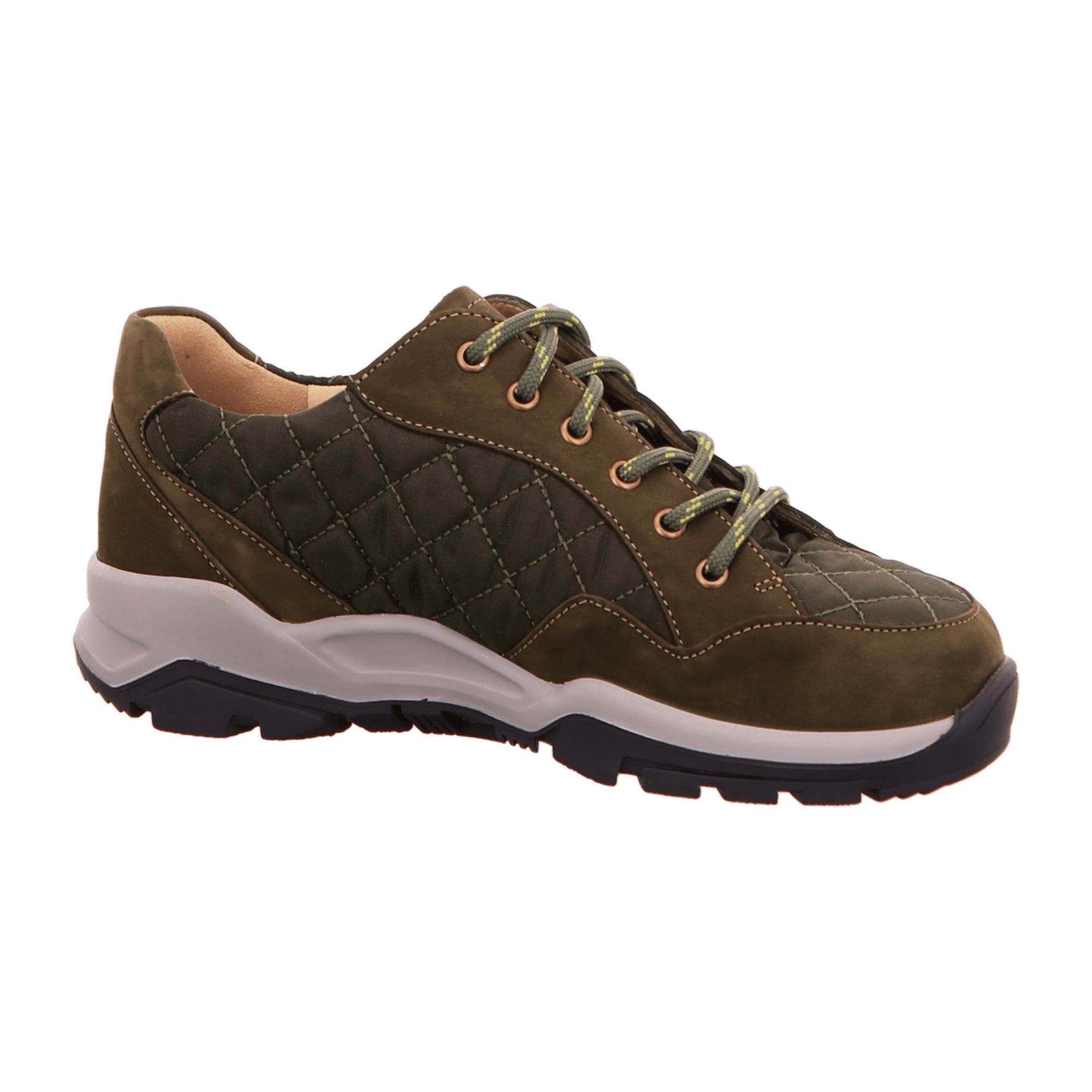 Finn Comfort Tessin Women's Olive Nubuck Quilted Sneaker - Comfortable Orthopedic Lace-Up Shoes