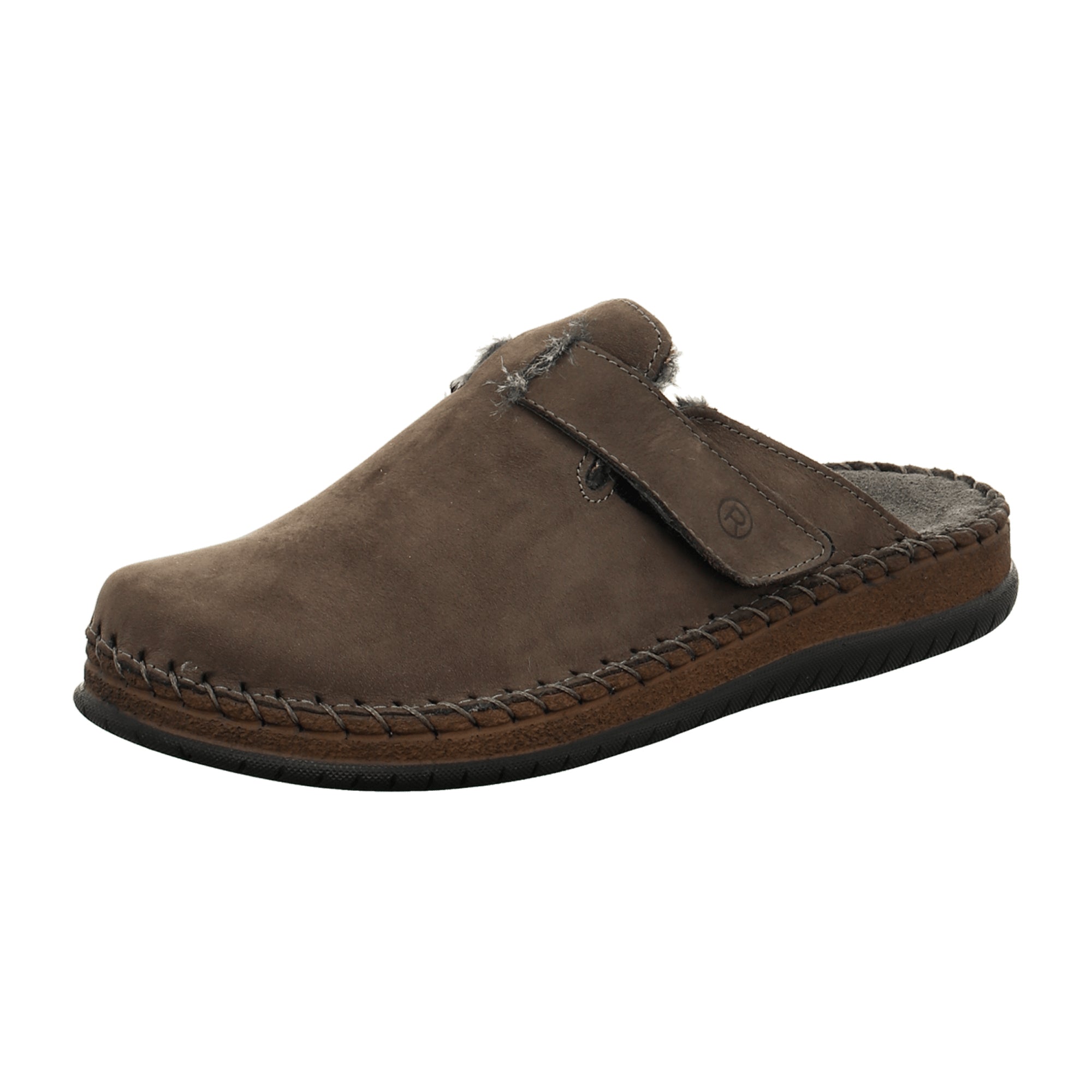 Rohde Brown Leather Men's Slippers with Velcro for Fall/Winter