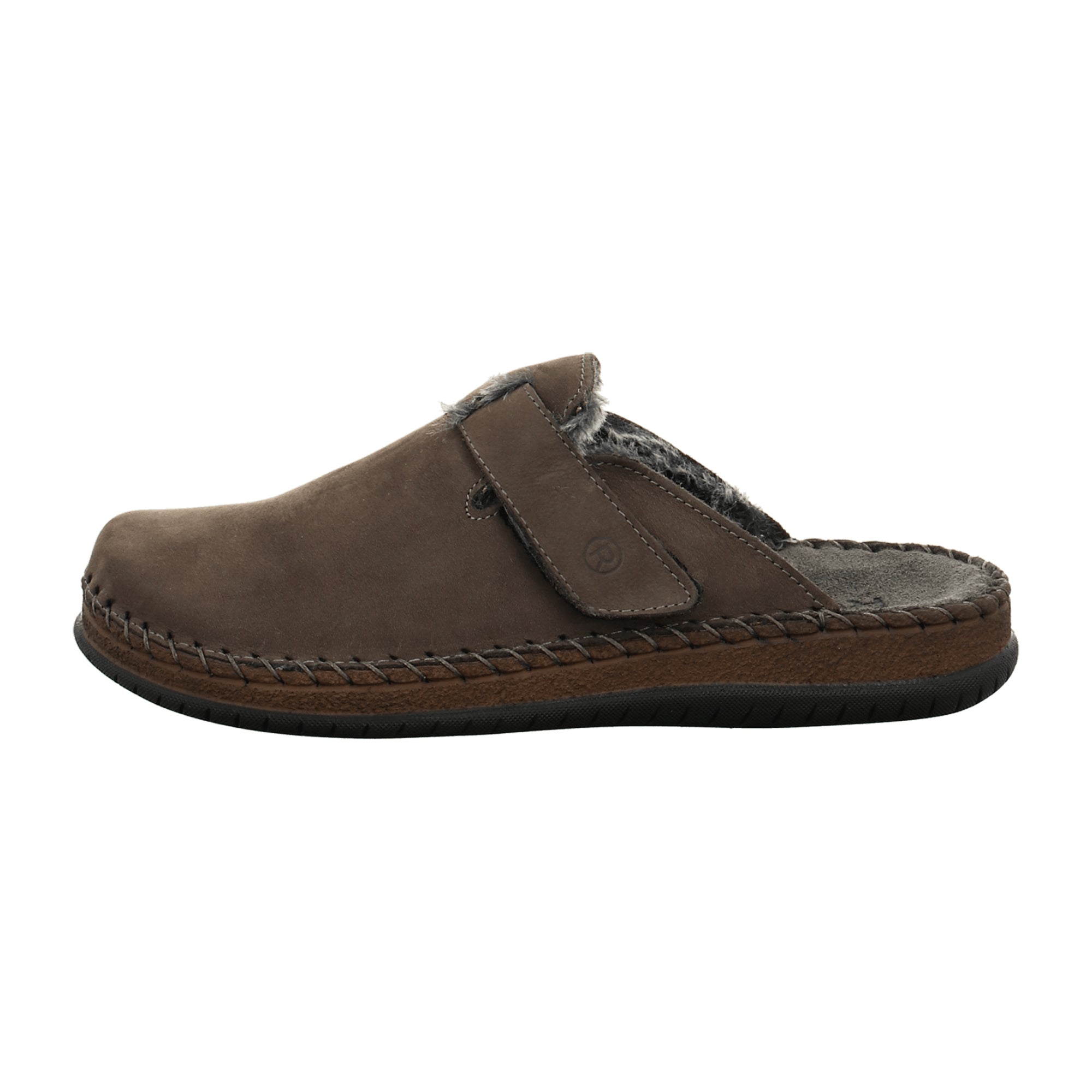 Rohde Brown Leather Men's Slippers with Velcro for Fall/Winter
