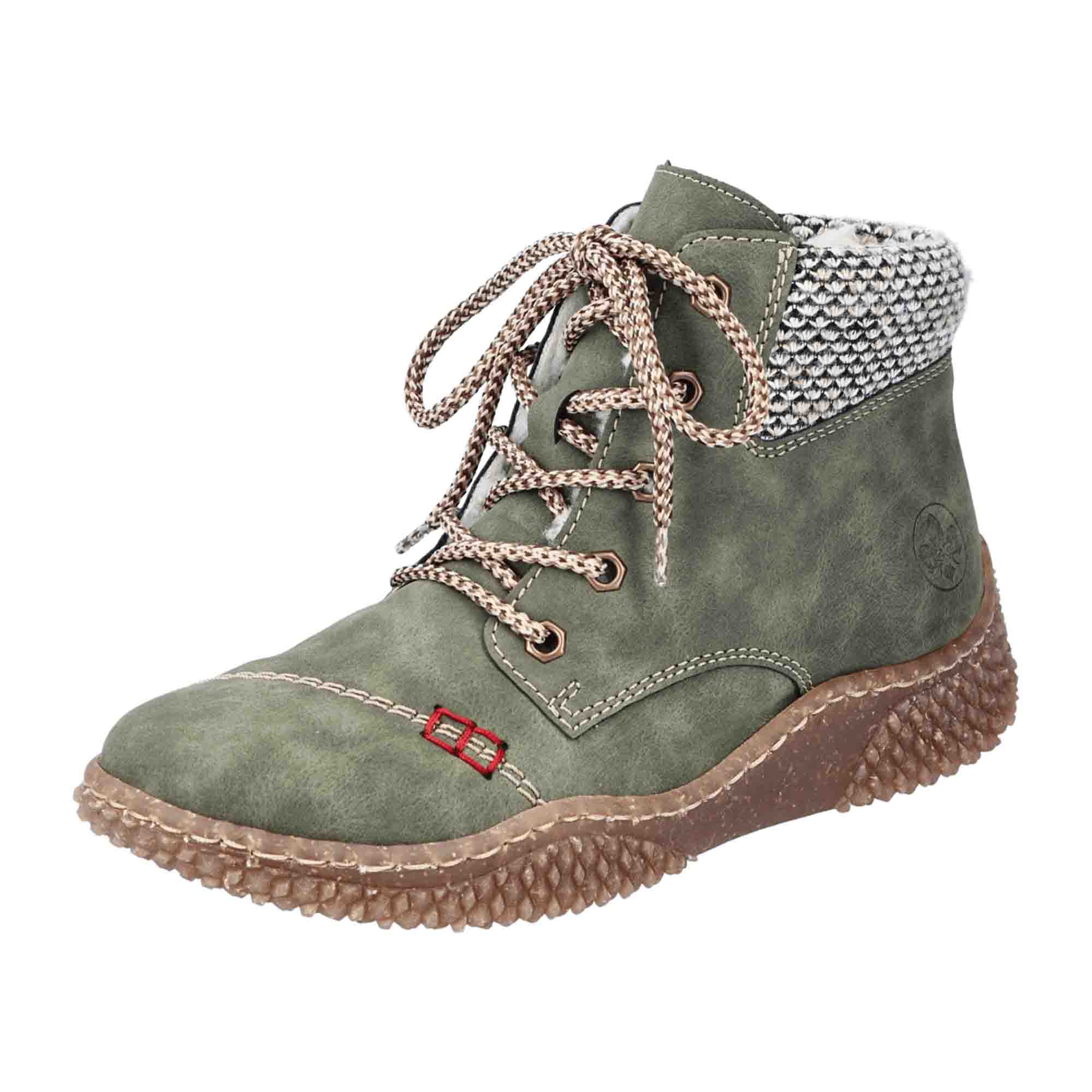 Rieker Women's Green Lace-Up Boots with Warm Lining for Fall and Winter