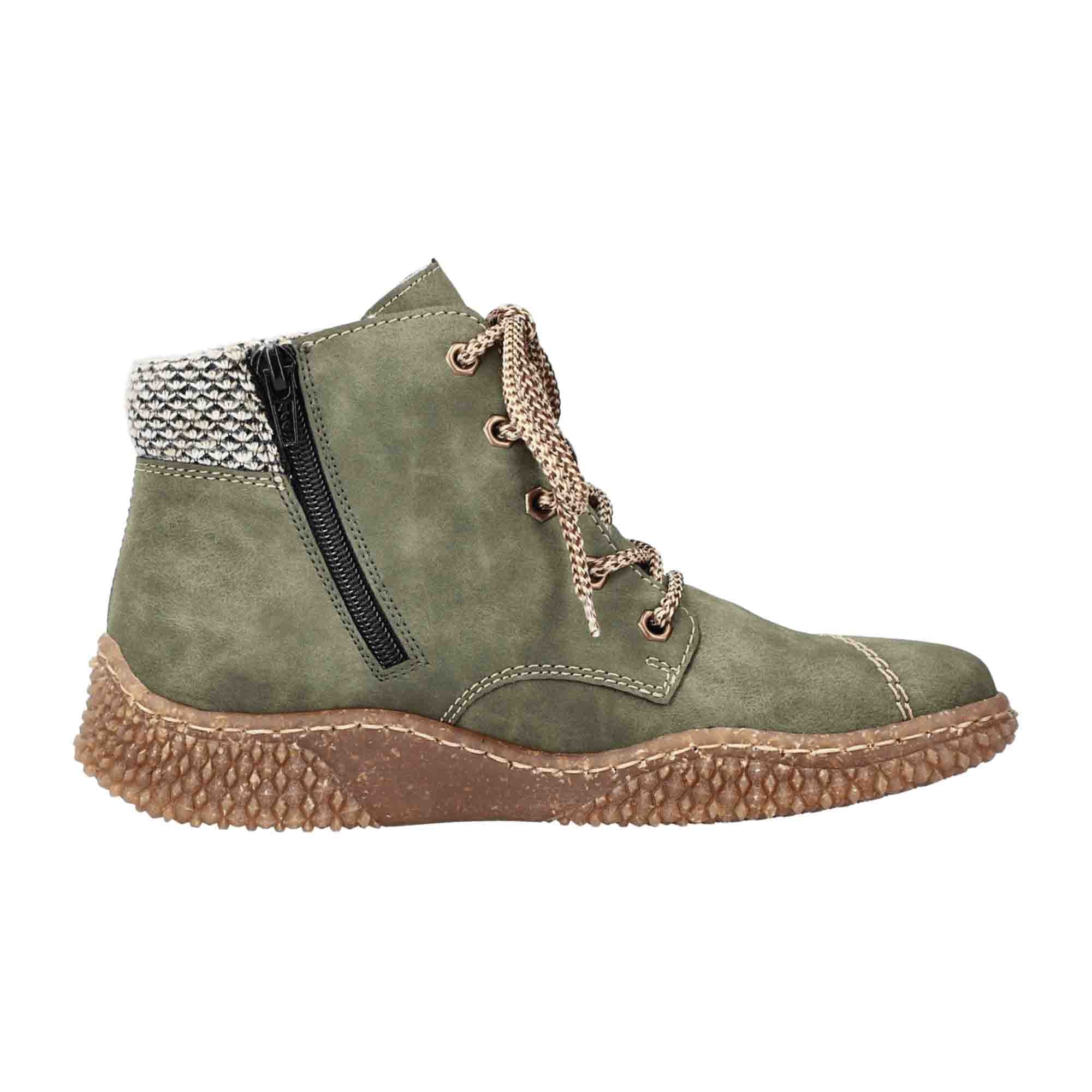Rieker Women's Green Lace-Up Boots with Warm Lining for Fall and Winter