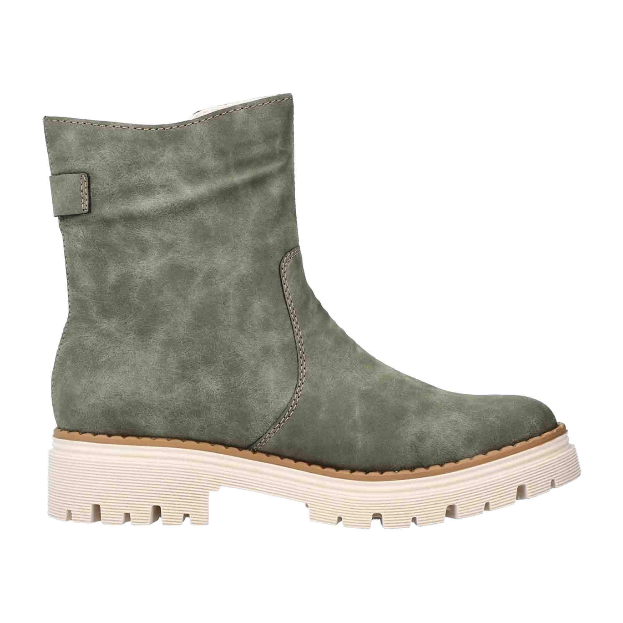 Rieker Women's Green Ankle Boots with Zipper and Comfortable Sole