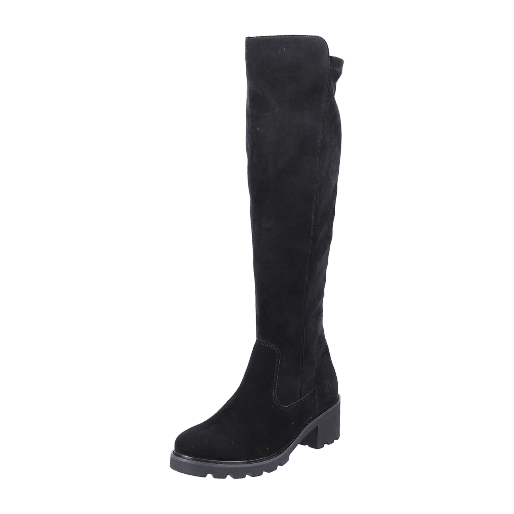Remonte Black Suede Women's High Shaft Boots with Warm Lining and Block Heel