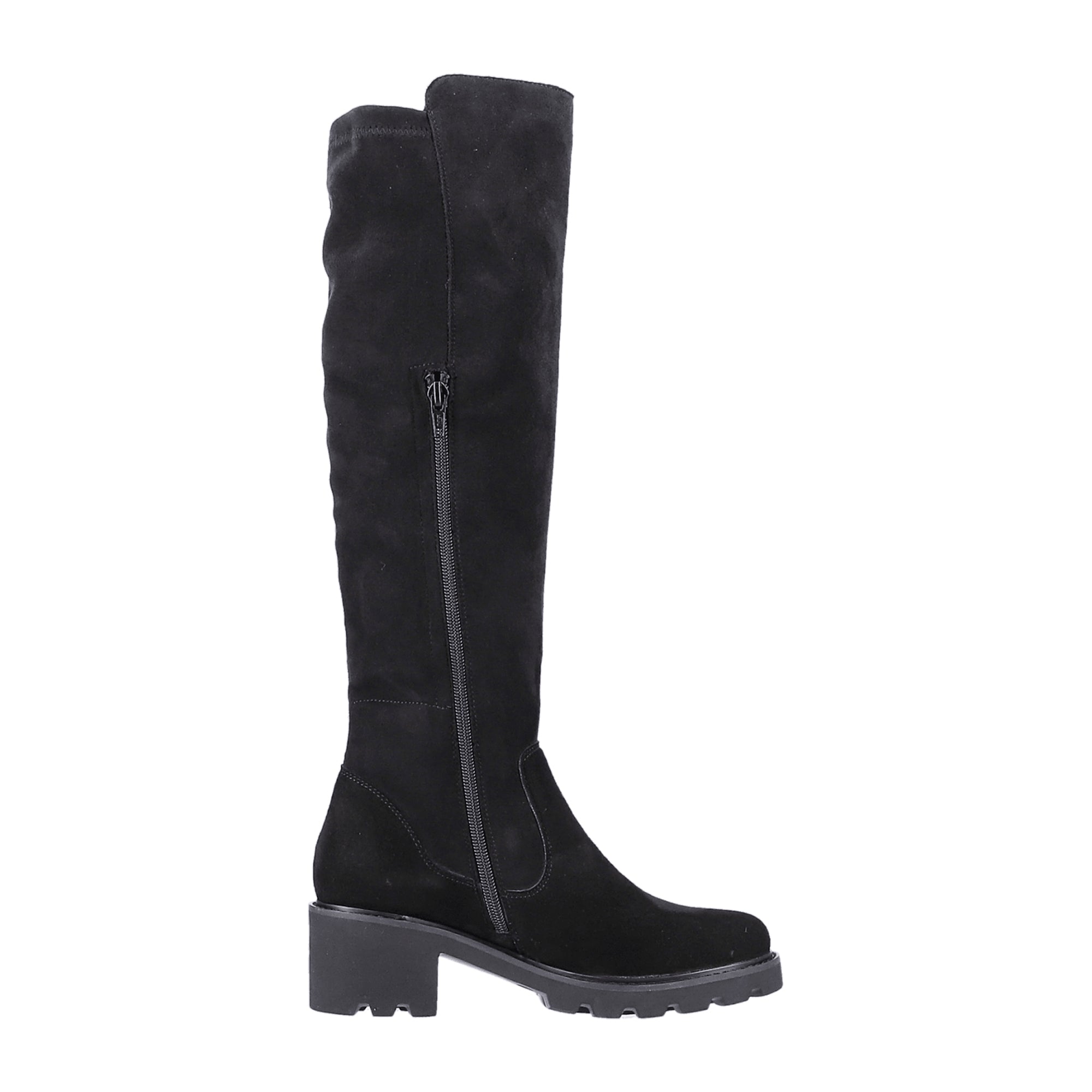 Remonte Black Suede Women's High Shaft Boots with Warm Lining and Block Heel