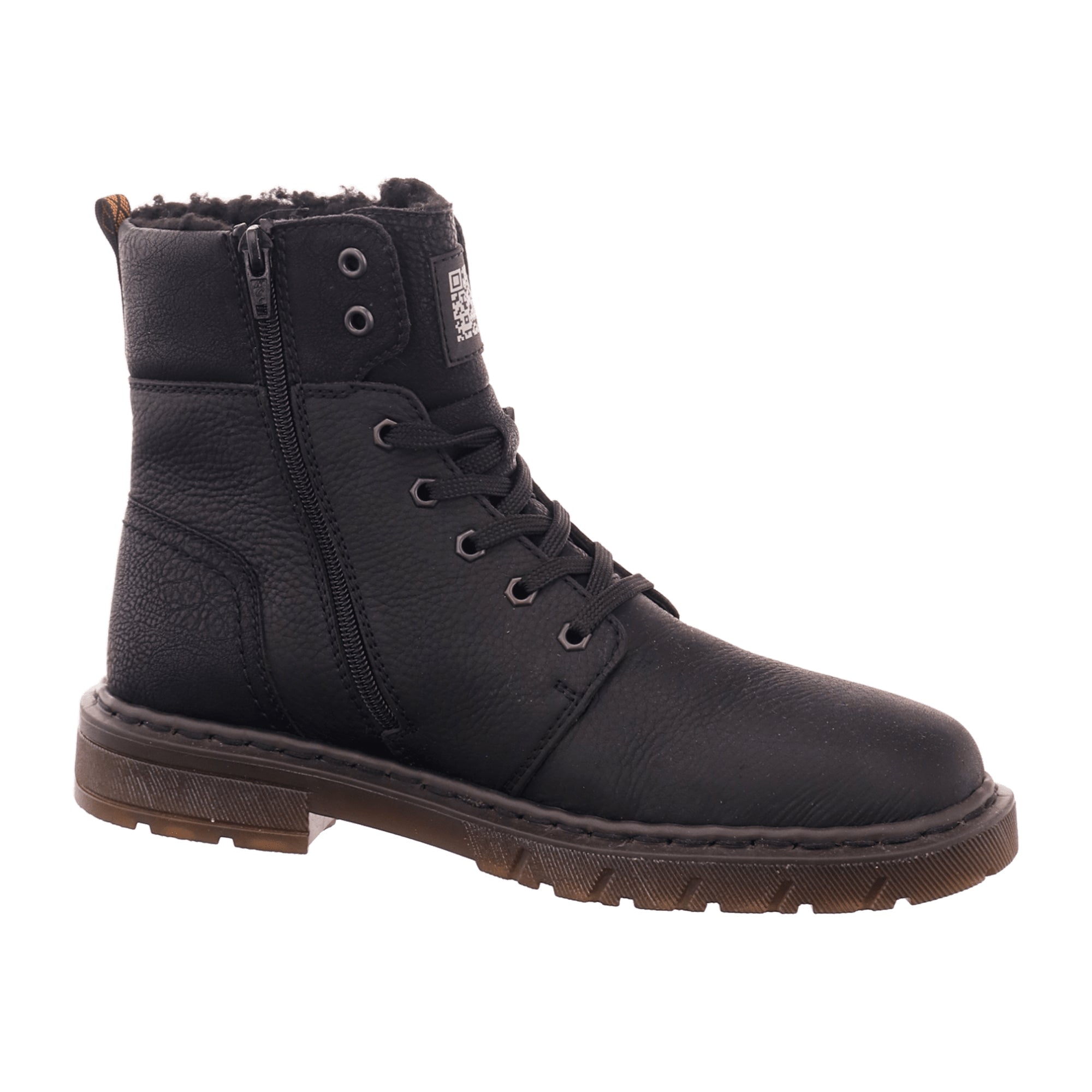 Rieker 3160200 Black Leather Shoes Lace-Up Block Heel Warm Lined Rubber Sole - Bartel-Shop