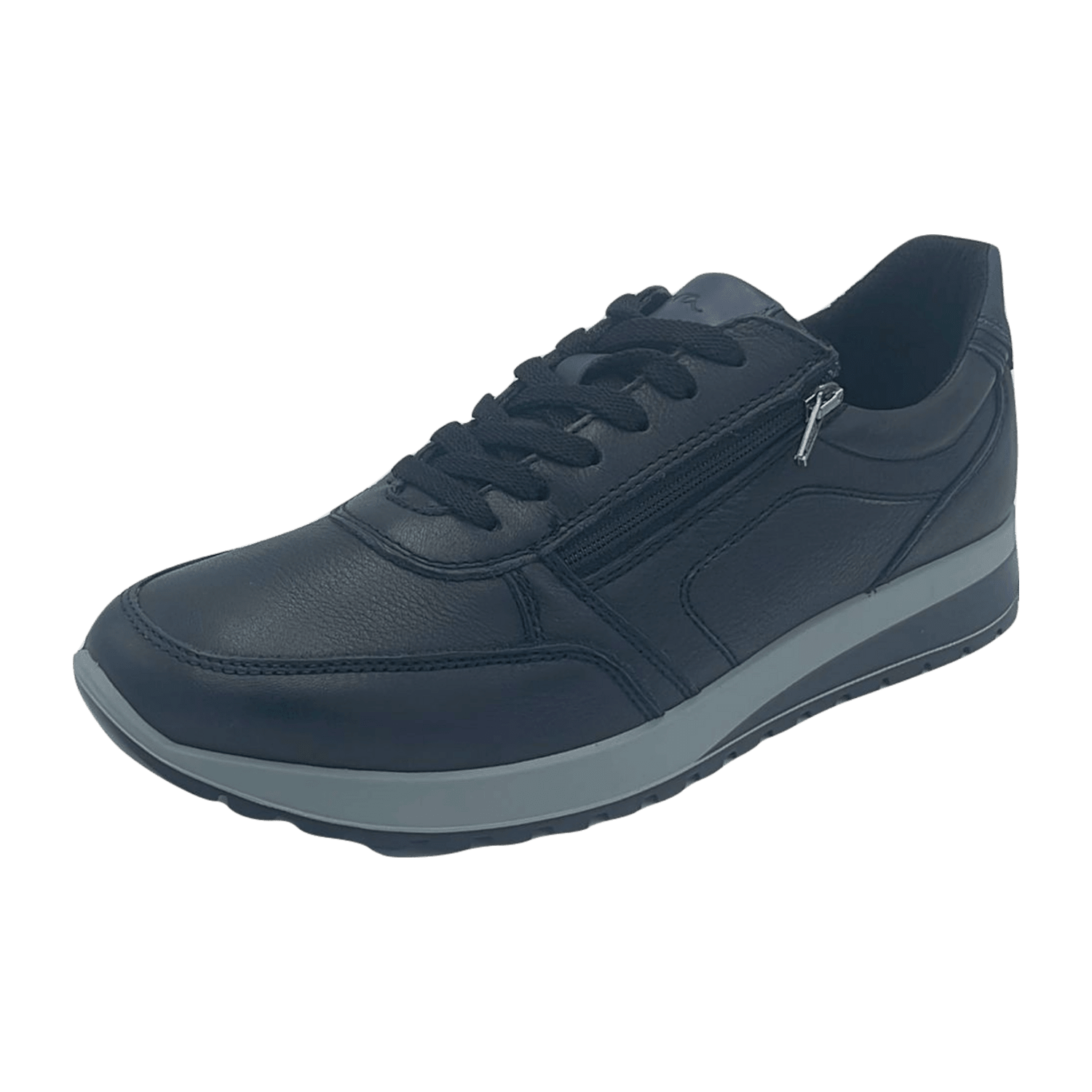 ARA Matteo Men's Derby Shoes in Black Smooth Leather with Zipper and Round Toe