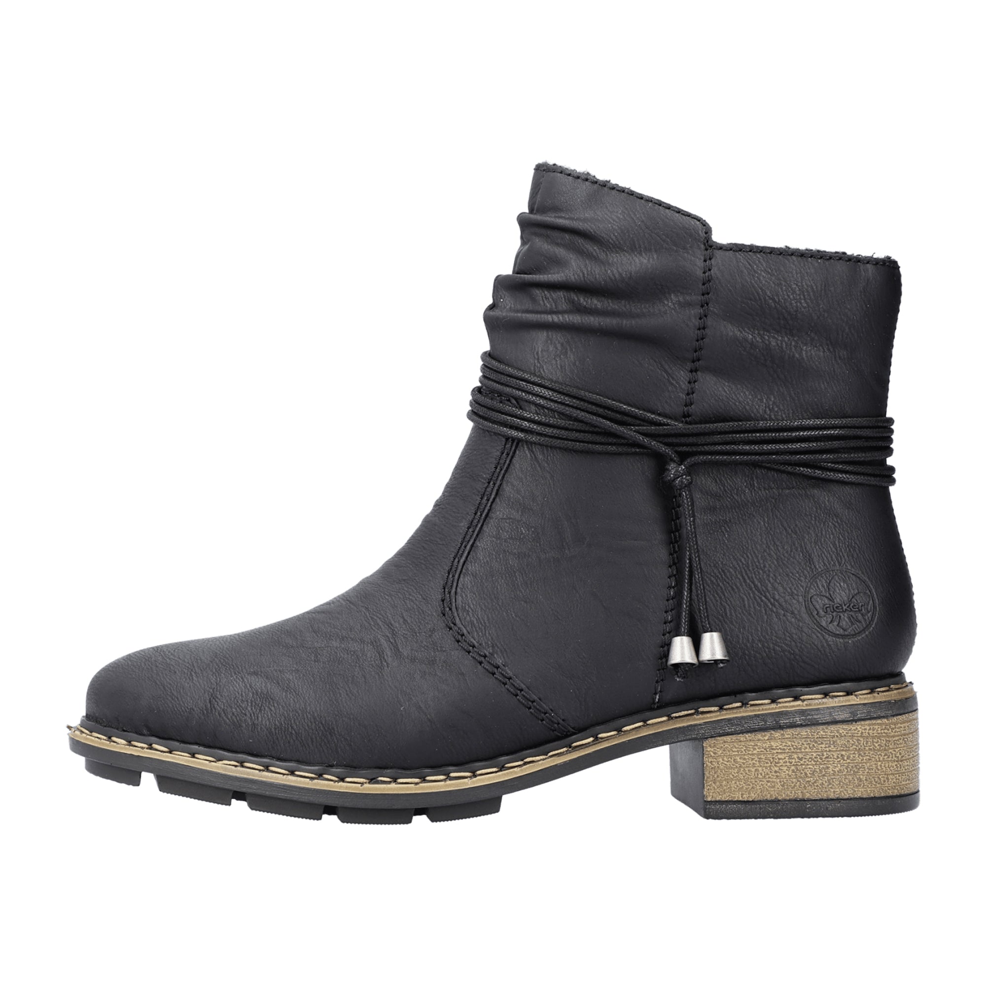 Rieker HWK Women's Black Boots with Block Heel and Warm Textile Lining