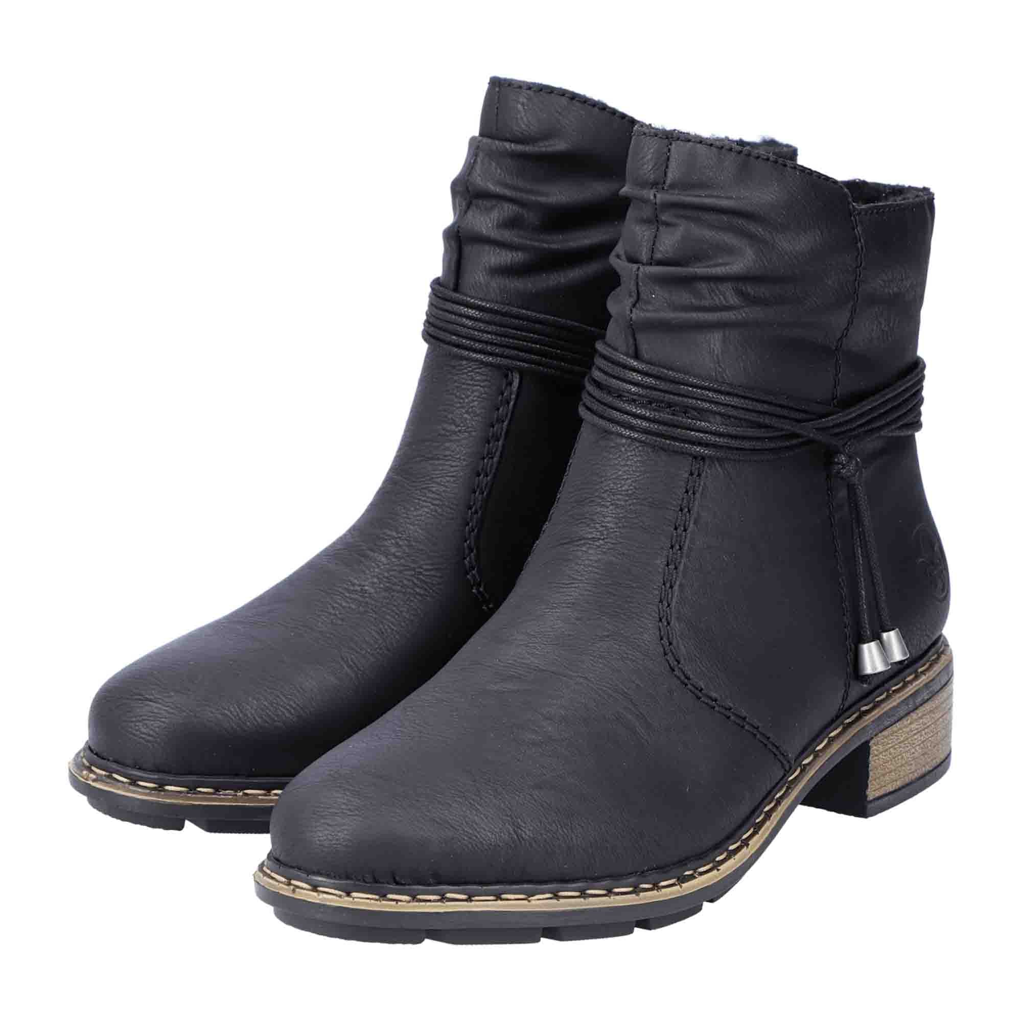 Rieker HWK Women's Black Boots with Block Heel and Warm Textile Lining