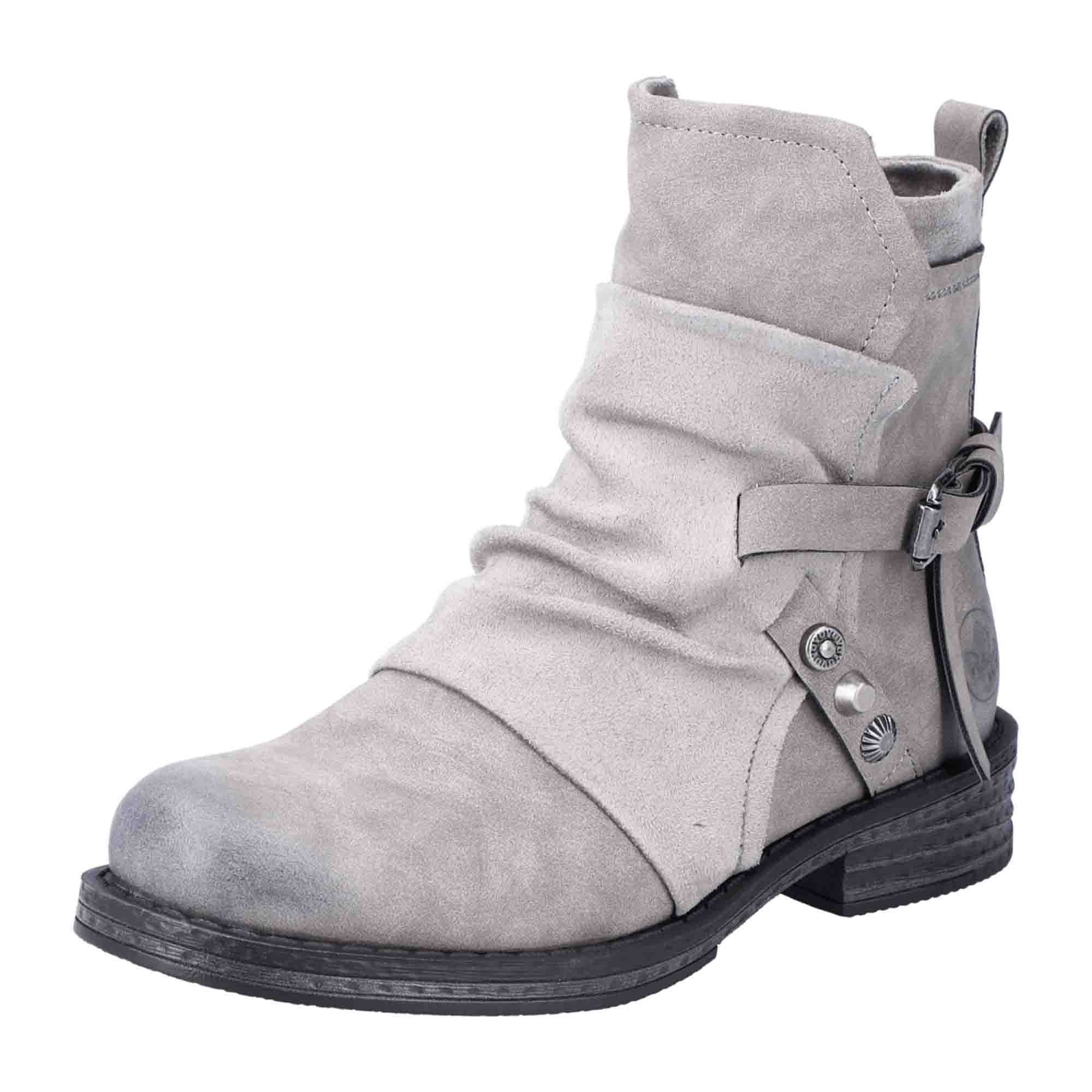 Rieker Women's Gray Ankle Boots with Side Zipper and Buckle Detail
