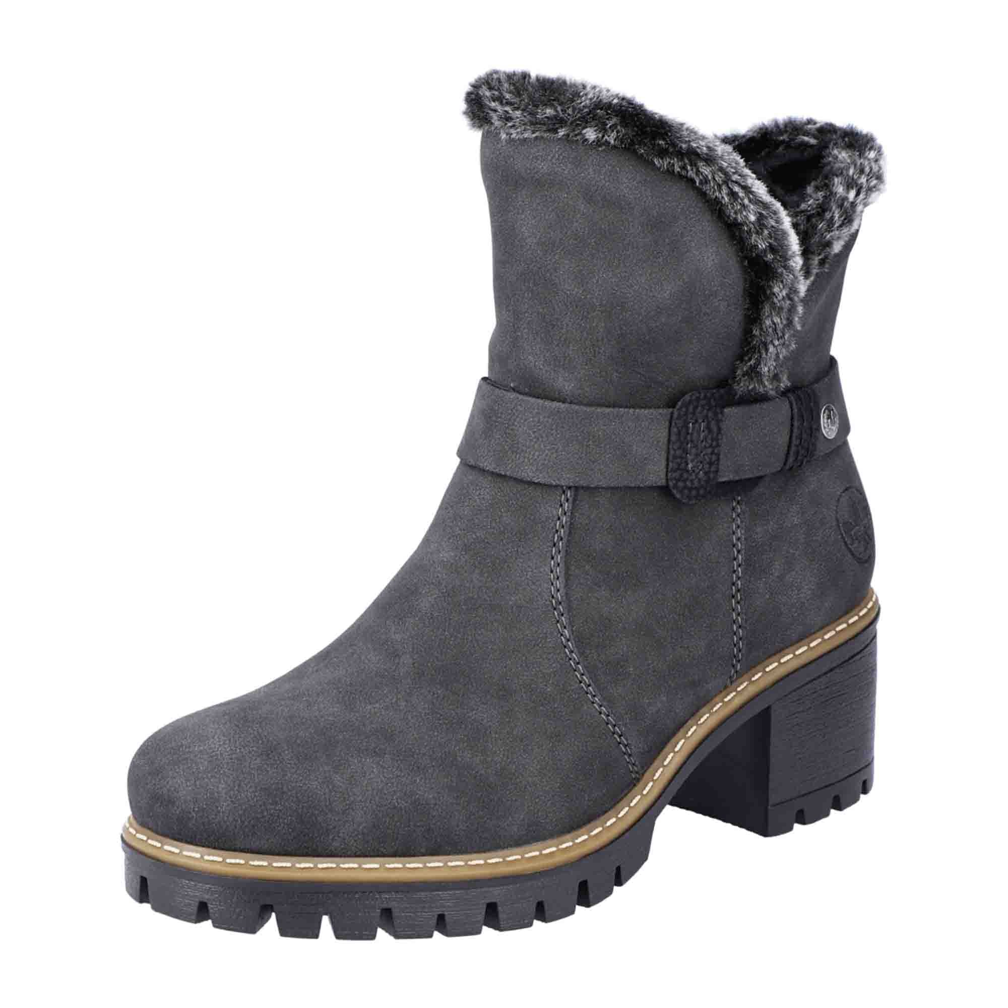 Rieker Women's Classic Gray Ankle Boots with Warm Lining and Side Zipper