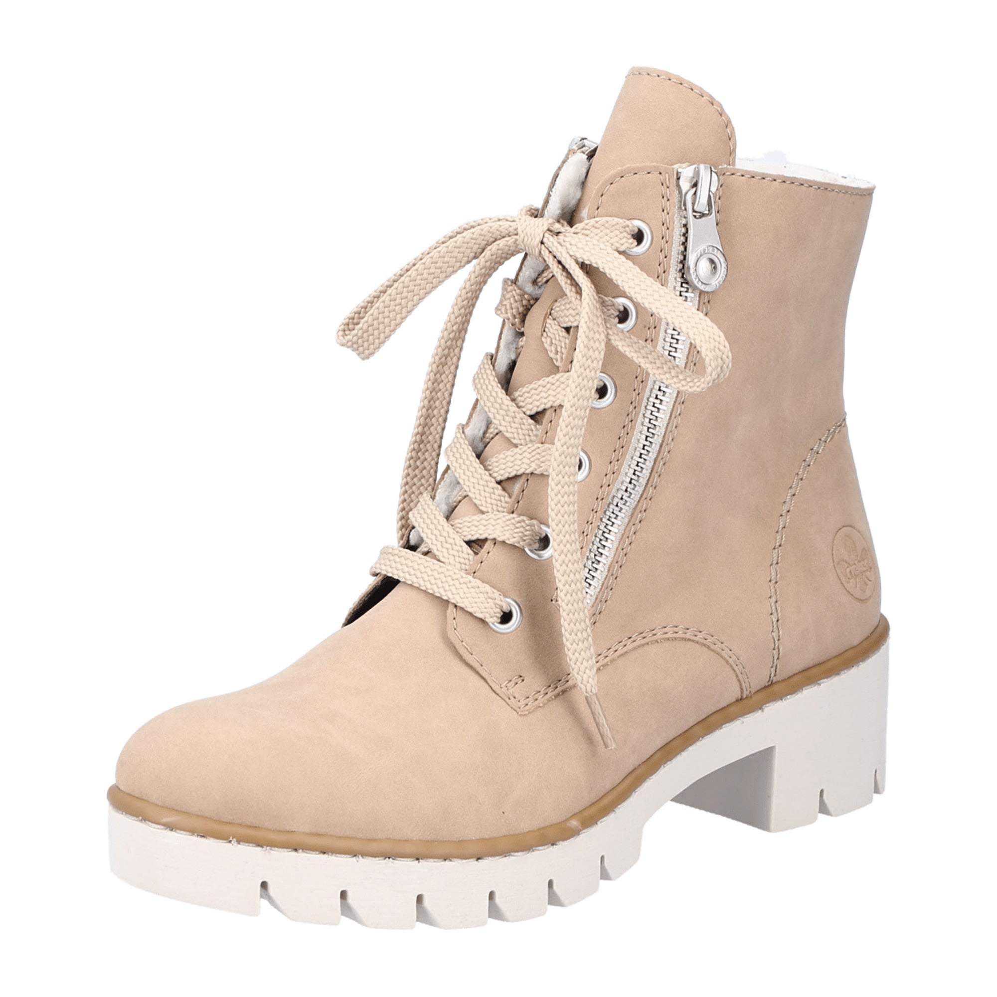 Rieker Beige Women's Lace-Up Boots with Warm Lining and Zipper