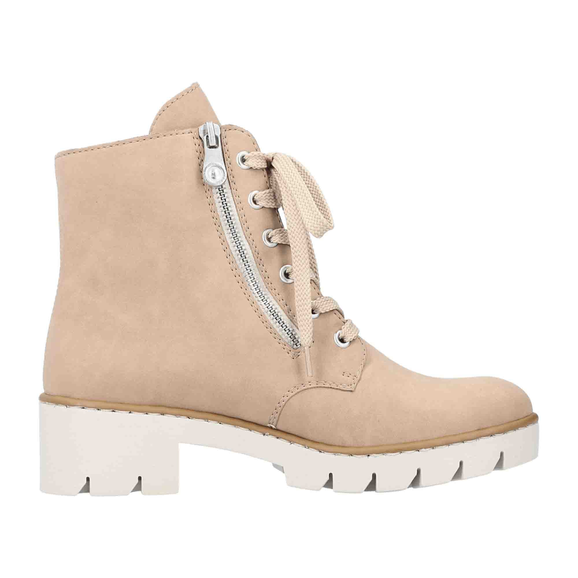 Rieker Beige Women's Lace-Up Boots with Warm Lining and Zipper