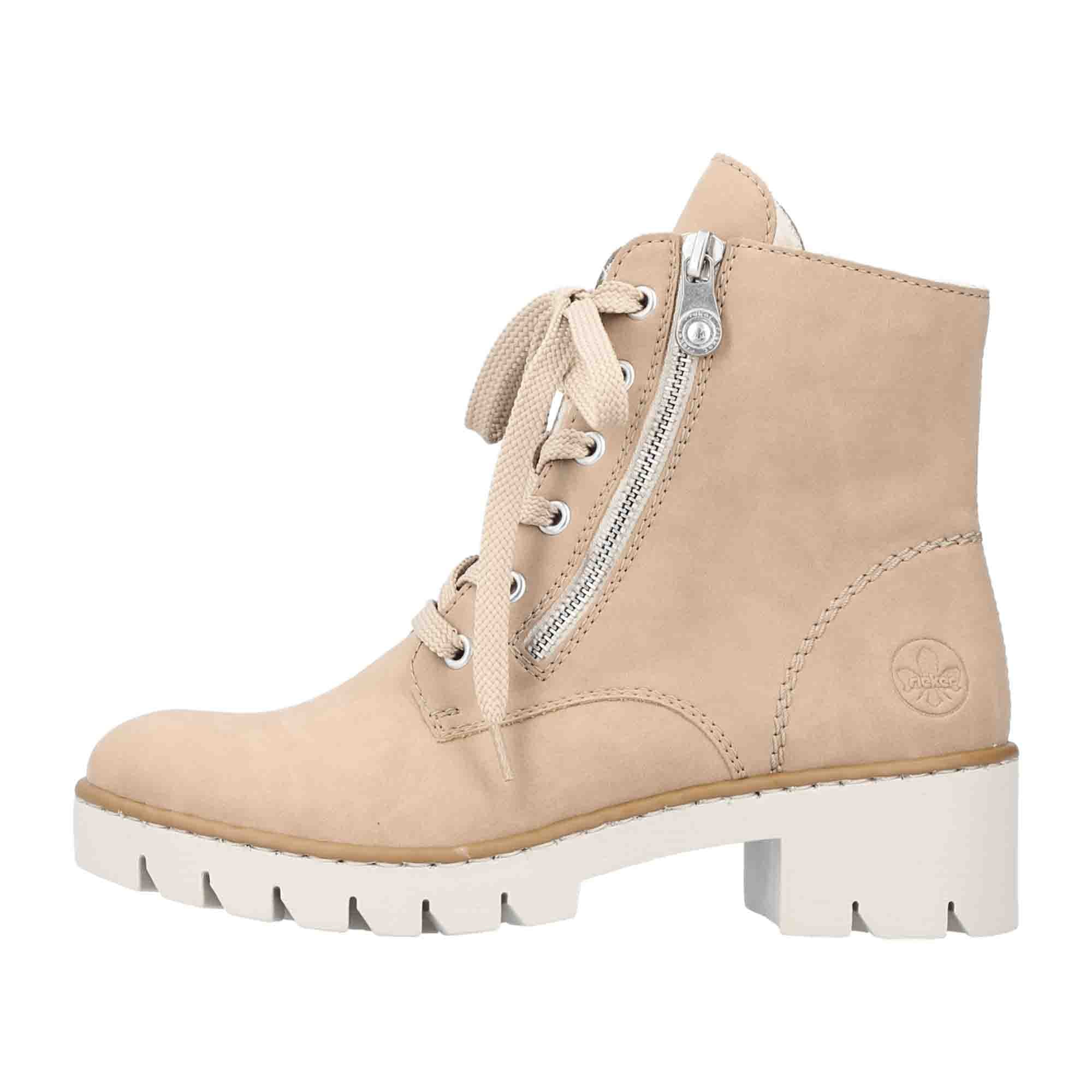 Rieker Beige Women's Lace-Up Boots with Warm Lining and Zipper