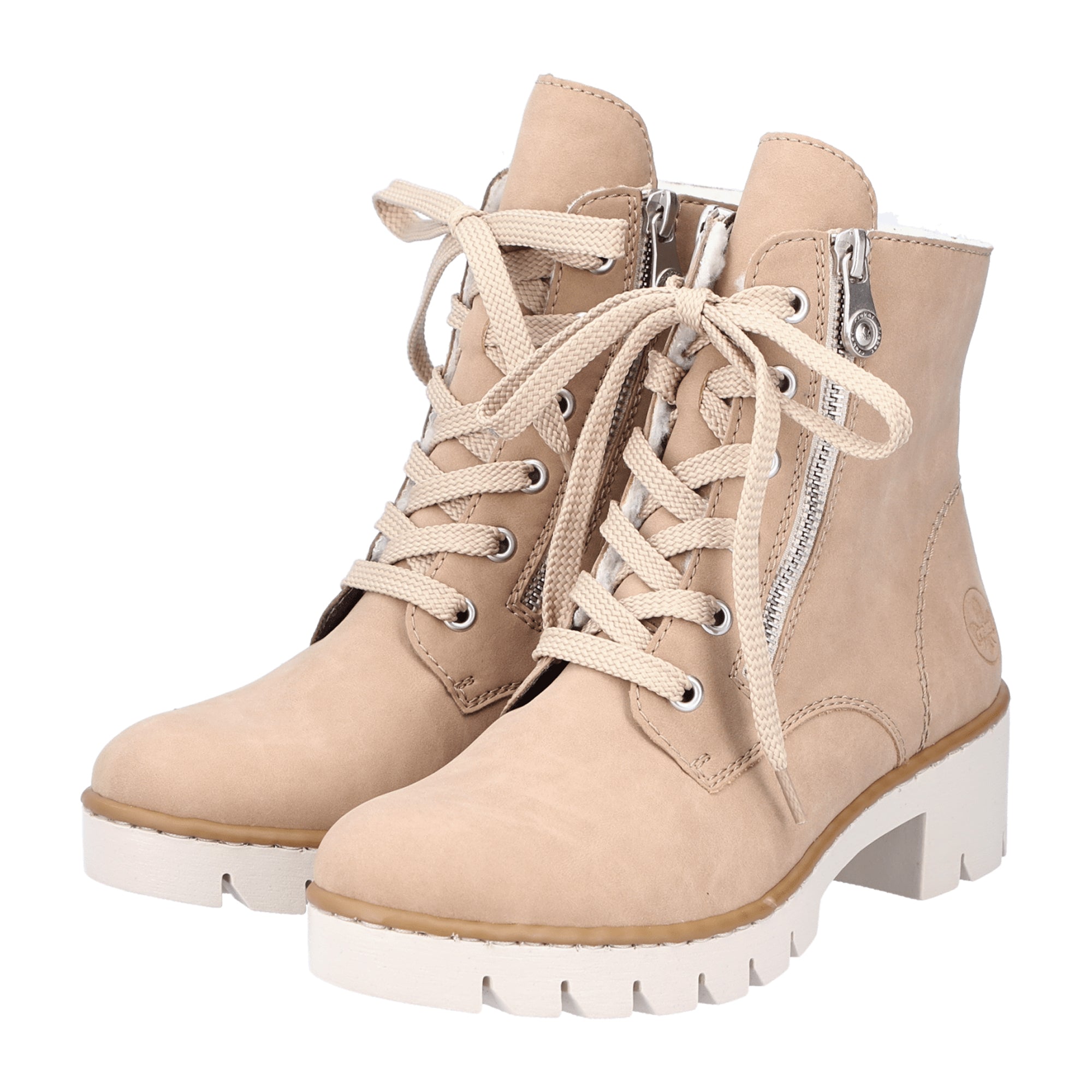 Rieker Beige Women's Lace-Up Boots with Warm Lining and Zipper