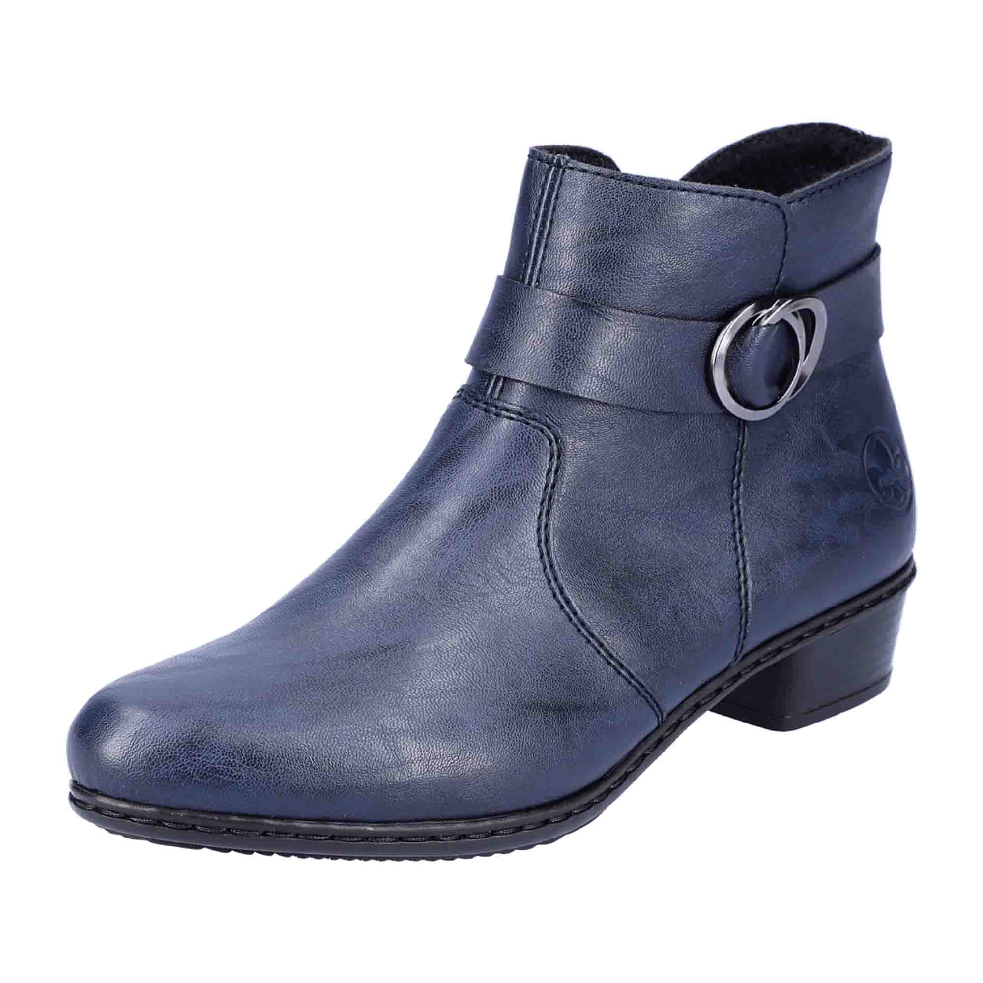 Rieker Y0775-14 Blue Women's Ankle Boots with Zipper and Silver Buckle