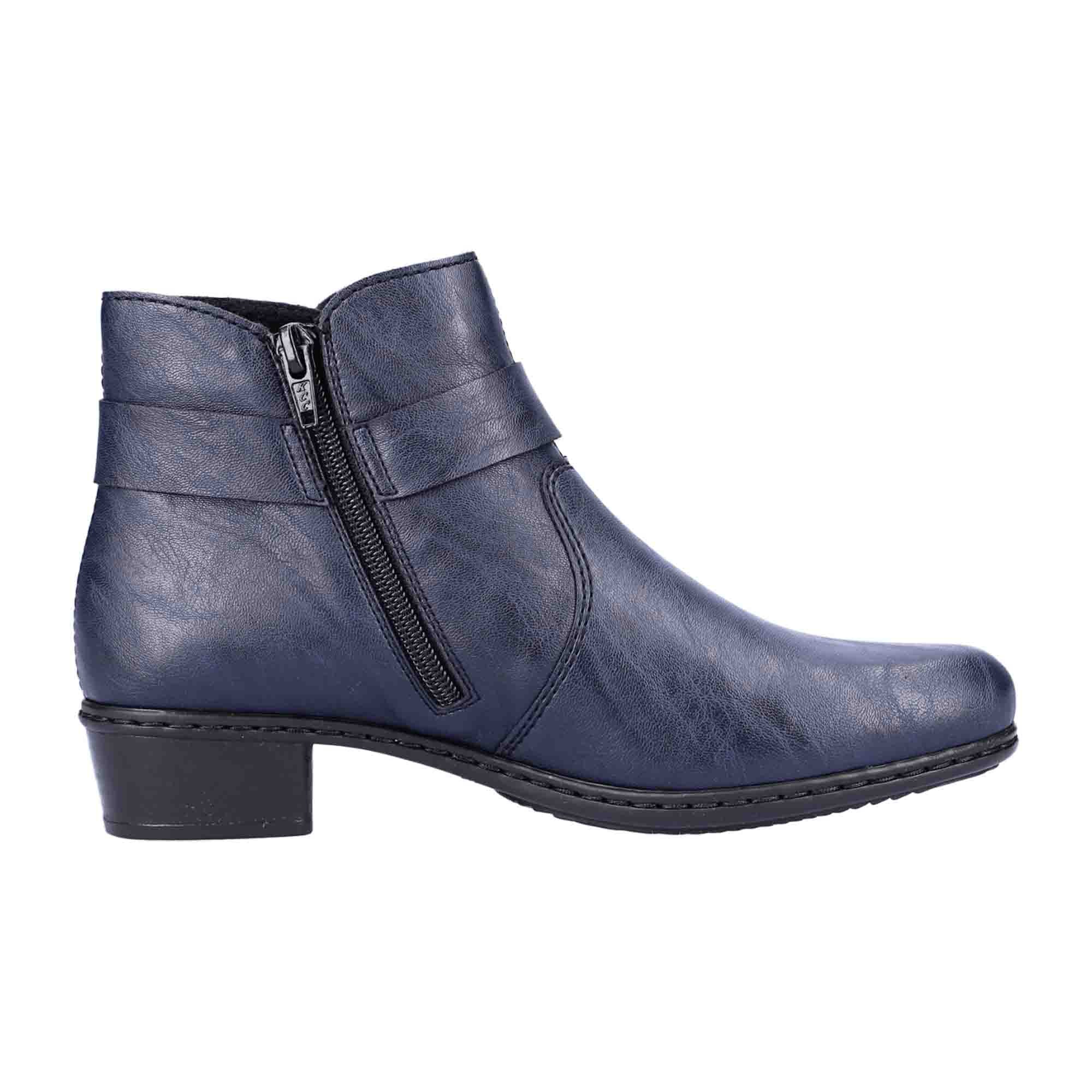 Rieker Y0775-14 Blue Women's Ankle Boots with Zipper and Silver Buckle