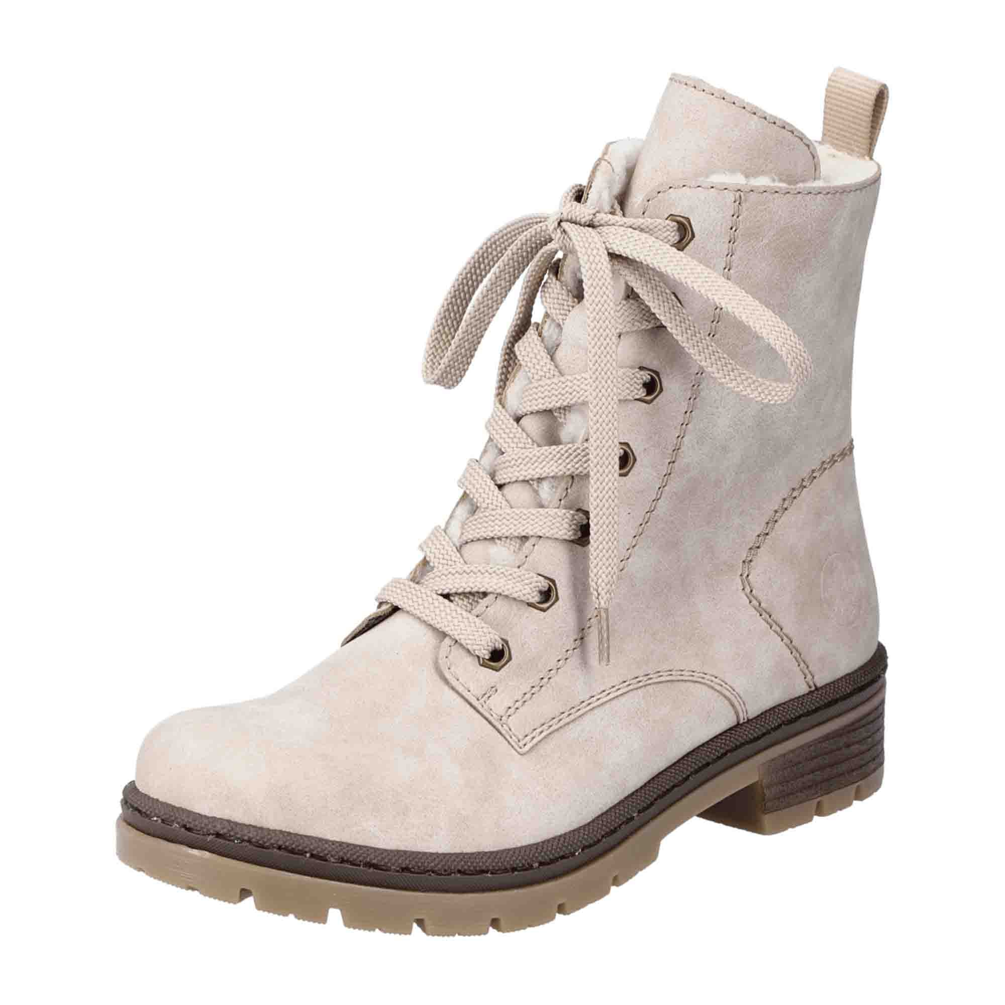 Rieker Women's Beige Lace-Up Ankle Boots with Warm Lining for Winter